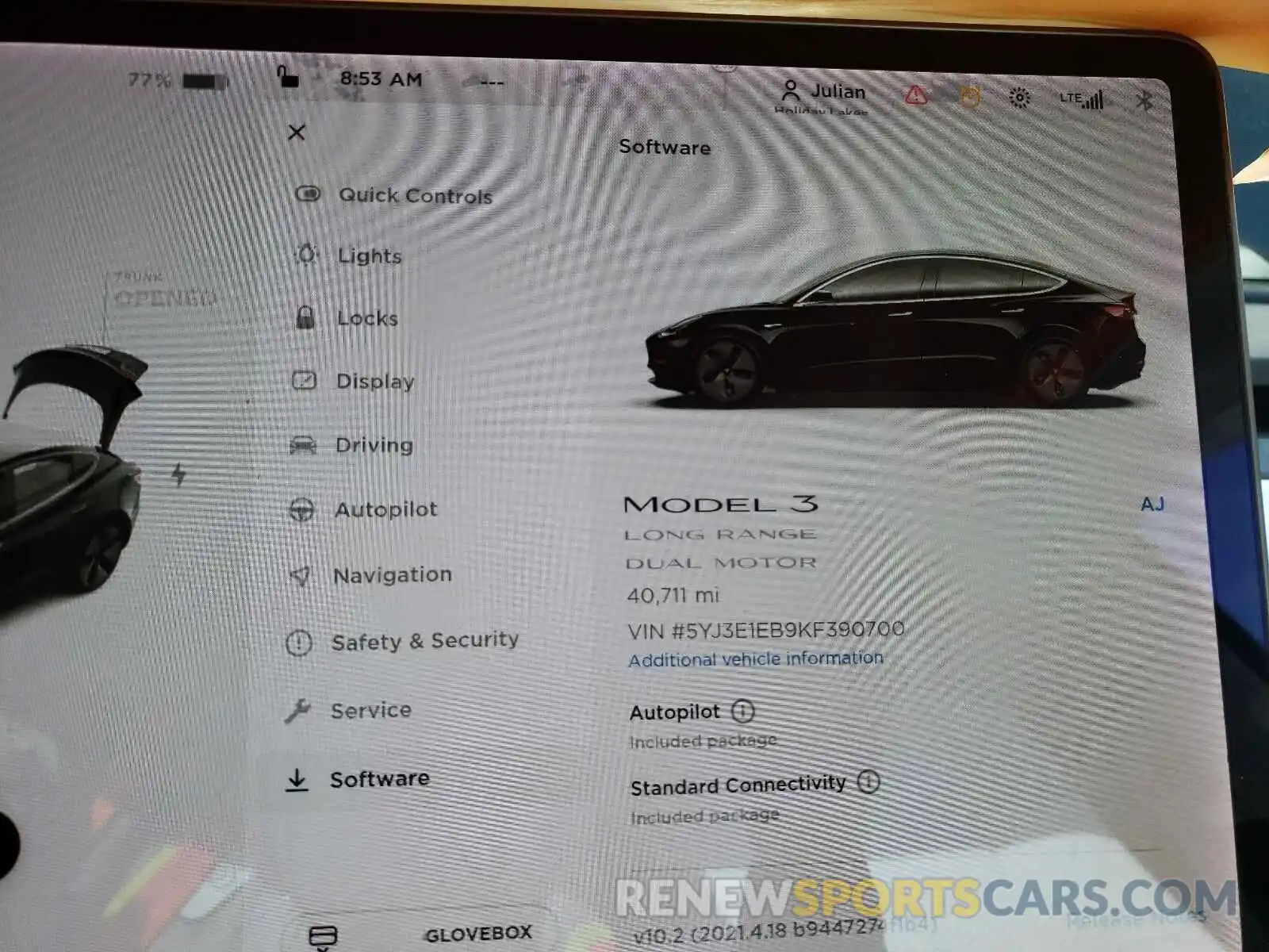 8 Photograph of a damaged car 5YJ3E1EB9KF390700 TESLA MODEL 3 2019