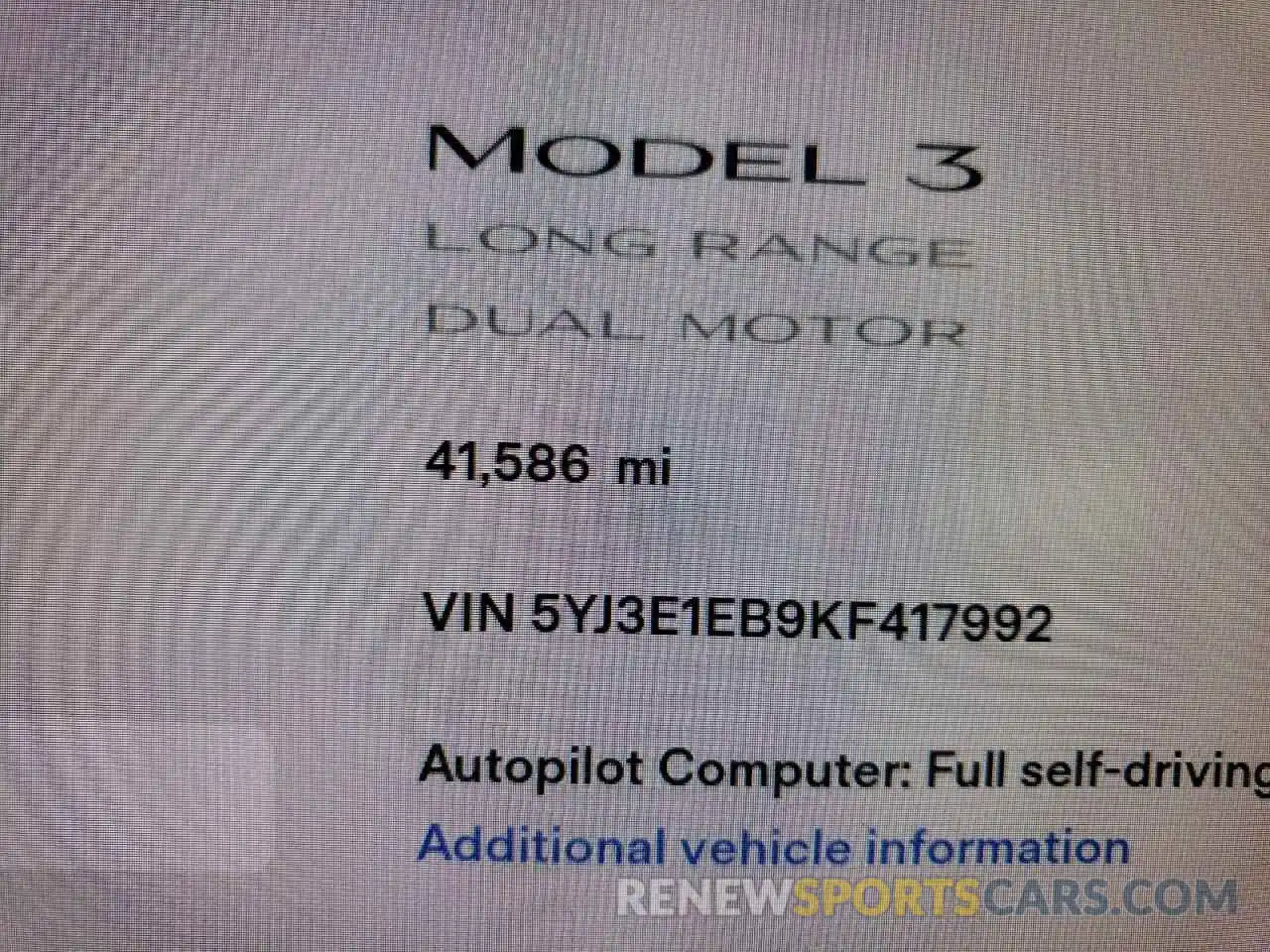 8 Photograph of a damaged car 5YJ3E1EB9KF417992 TESLA MODEL 3 2019