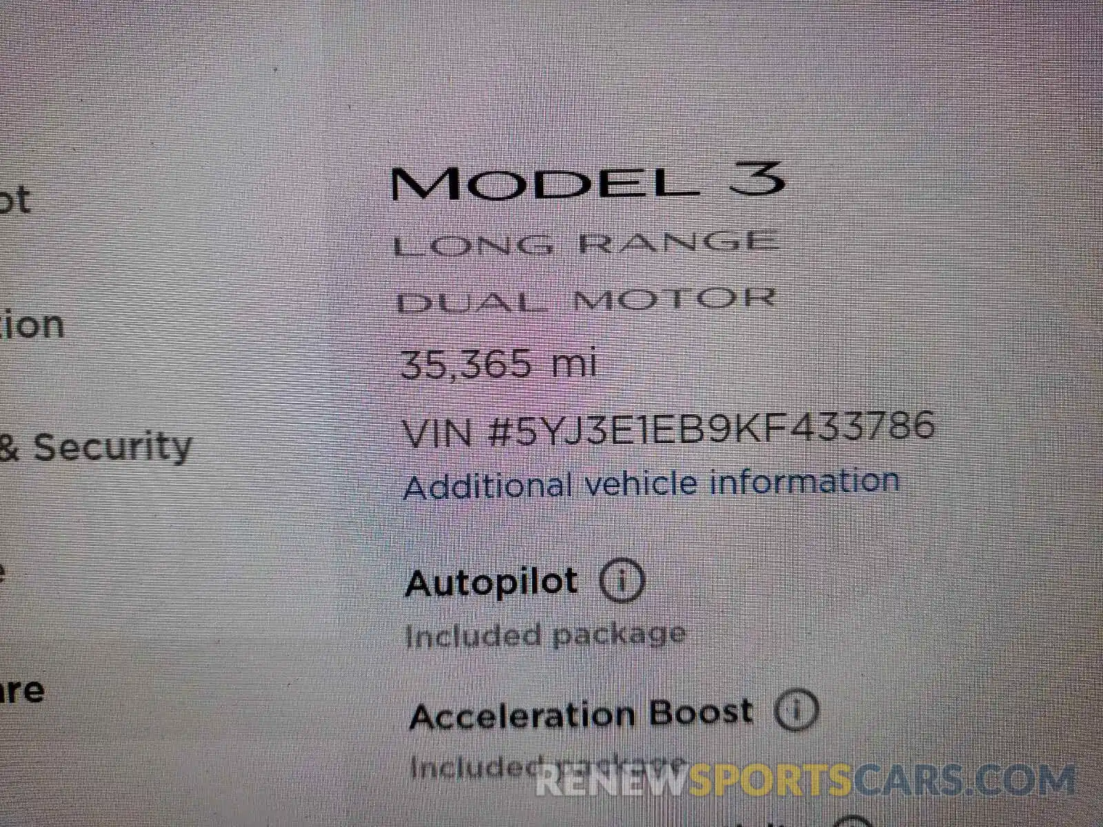 8 Photograph of a damaged car 5YJ3E1EB9KF433786 TESLA MODEL 3 2019