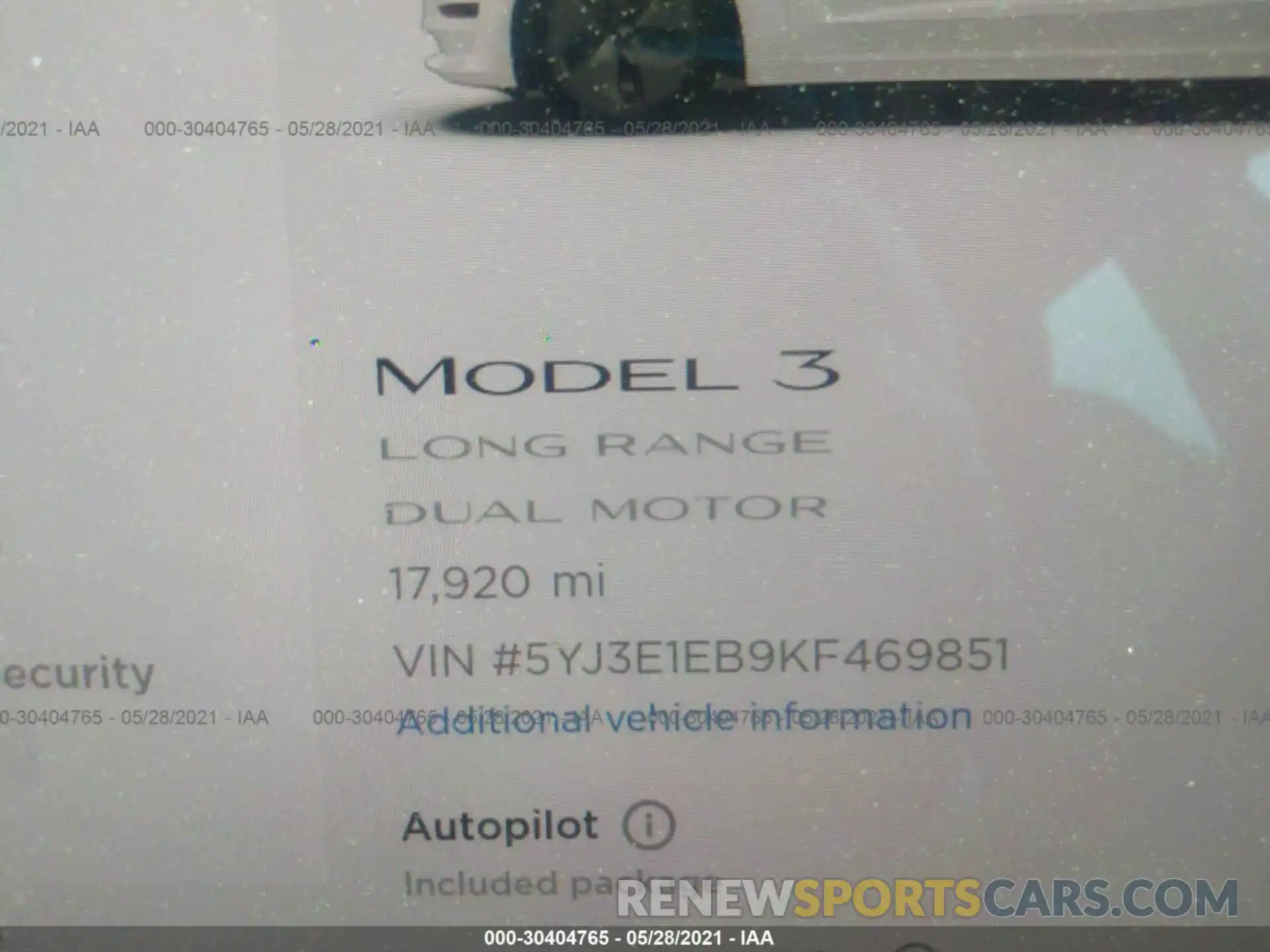 7 Фотография поврежденного автомобиля 5YJ3E1EB9KF469851 TESLA MODEL 3 2019