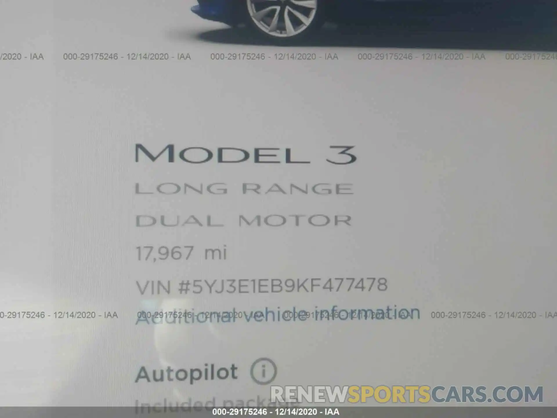 7 Фотография поврежденного автомобиля 5YJ3E1EB9KF477478 TESLA MODEL 3 2019