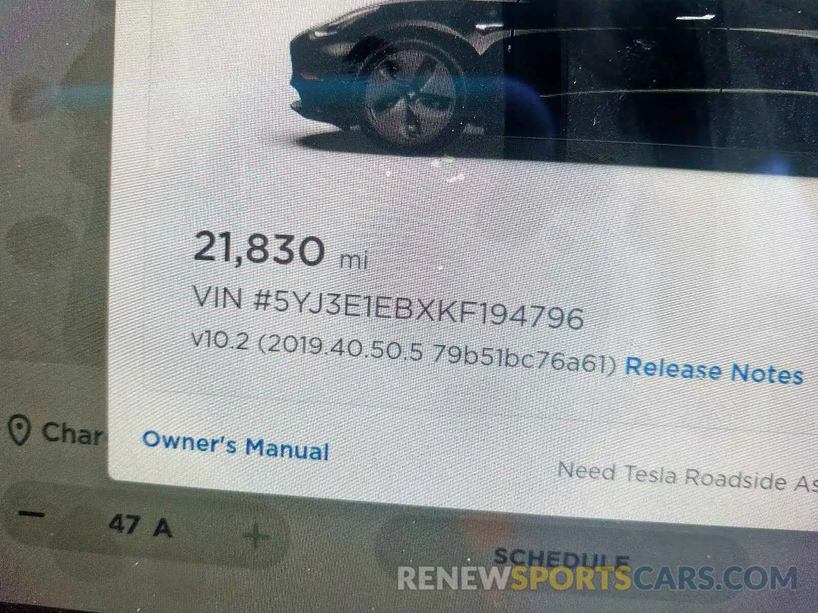 8 Фотография поврежденного автомобиля 5YJ3E1EBXKF194796 TESLA MODEL 3 2019