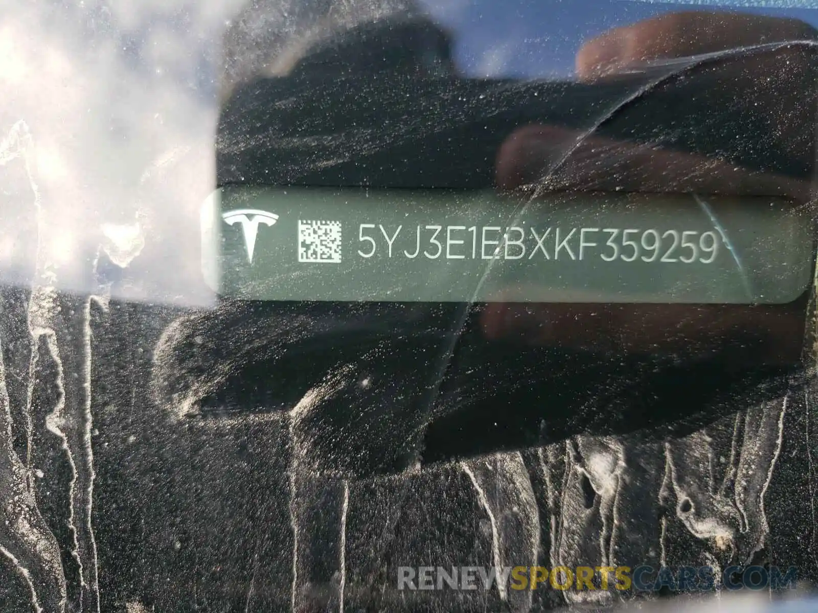 10 Photograph of a damaged car 5YJ3E1EBXKF359259 TESLA MODEL 3 2019