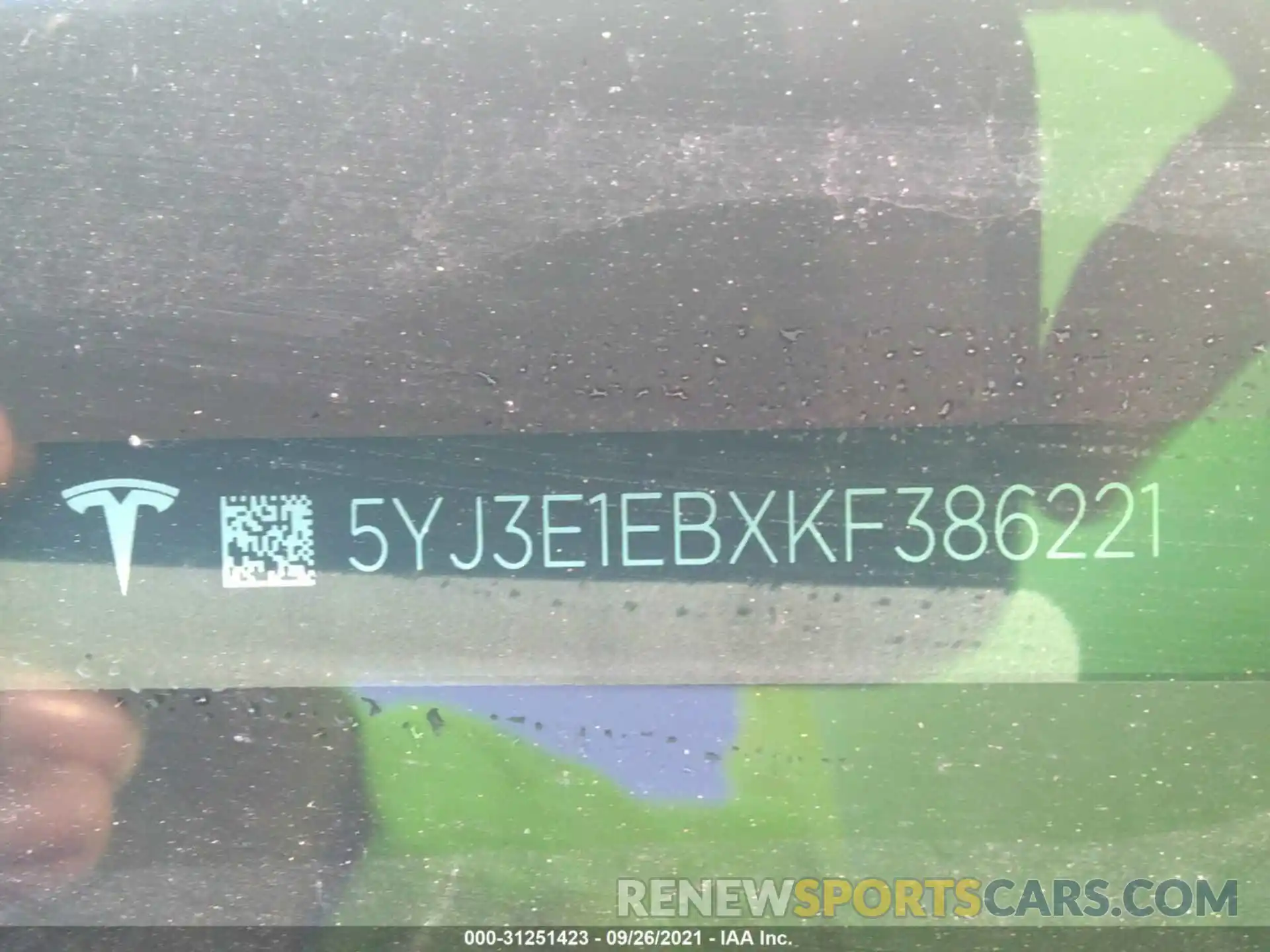 9 Photograph of a damaged car 5YJ3E1EBXKF386221 TESLA MODEL 3 2019