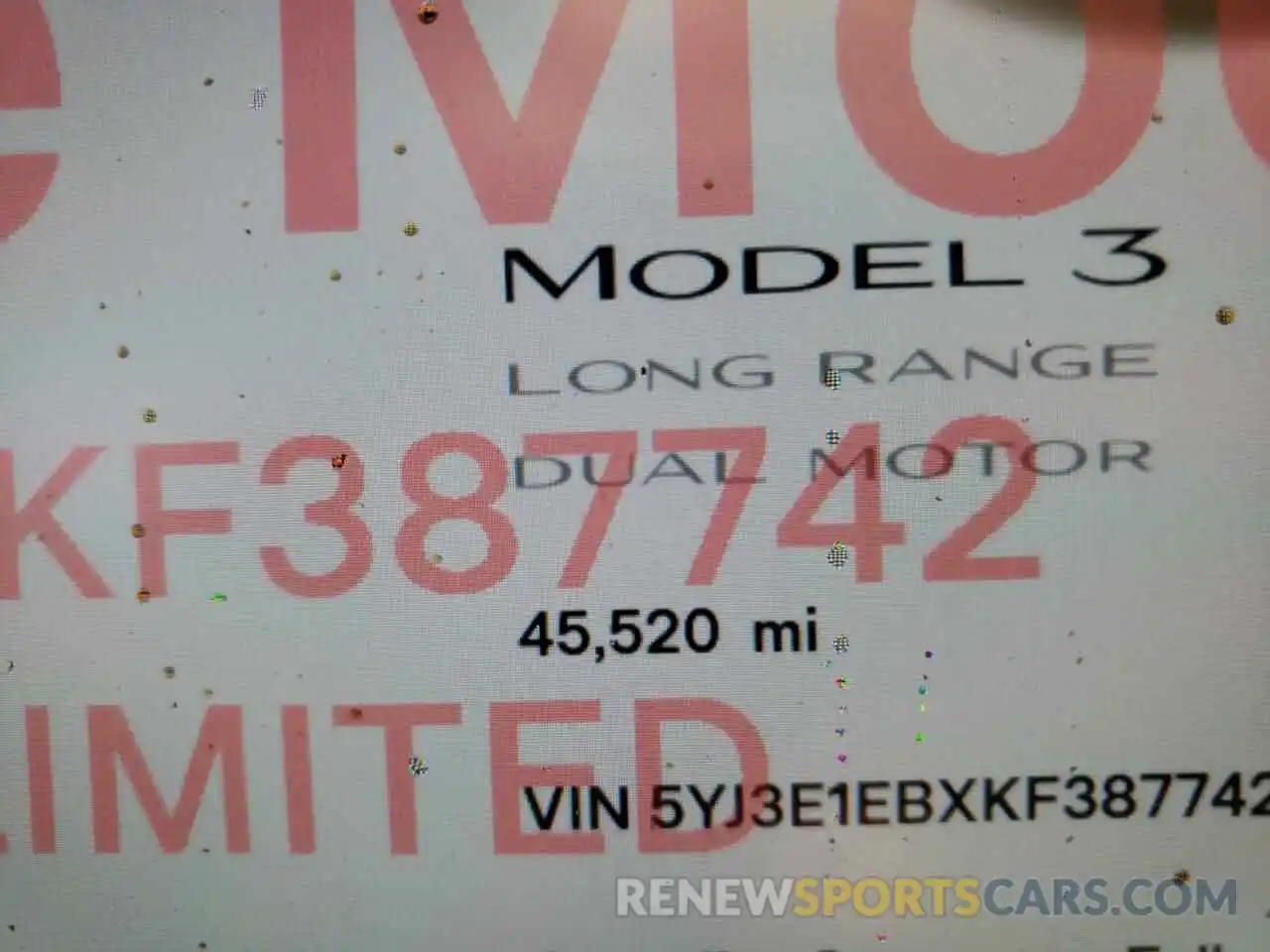 8 Photograph of a damaged car 5YJ3E1EBXKF387742 TESLA MODEL 3 2019