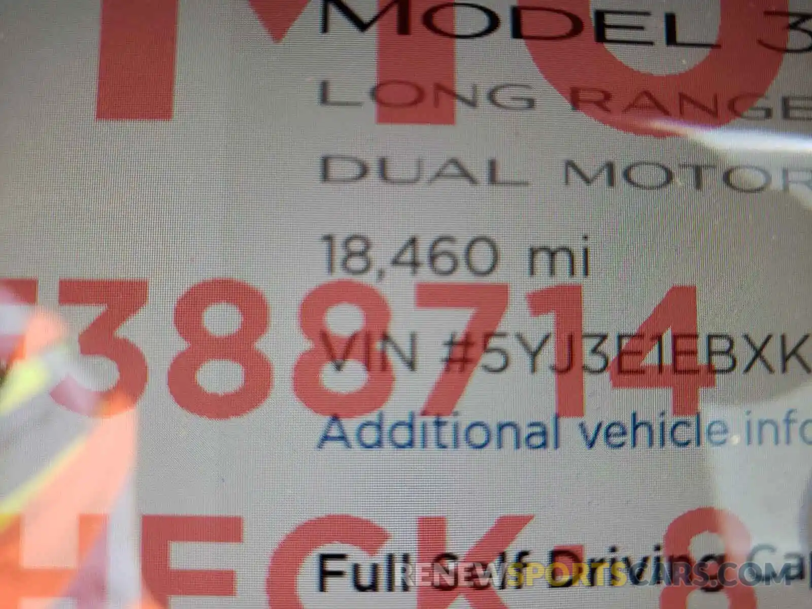 8 Photograph of a damaged car 5YJ3E1EBXKF388714 TESLA MODEL 3 2019