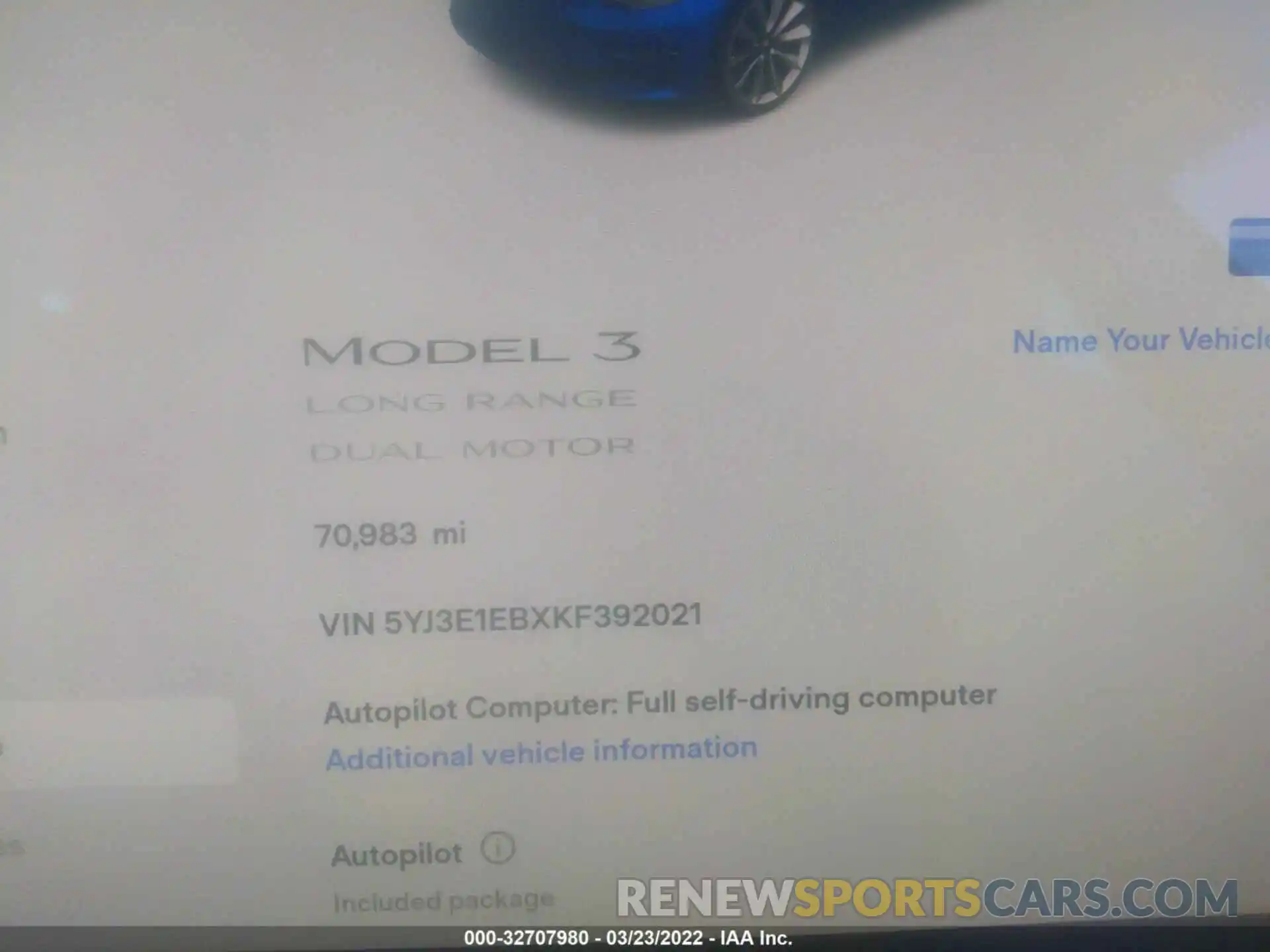 7 Фотография поврежденного автомобиля 5YJ3E1EBXKF392021 TESLA MODEL 3 2019