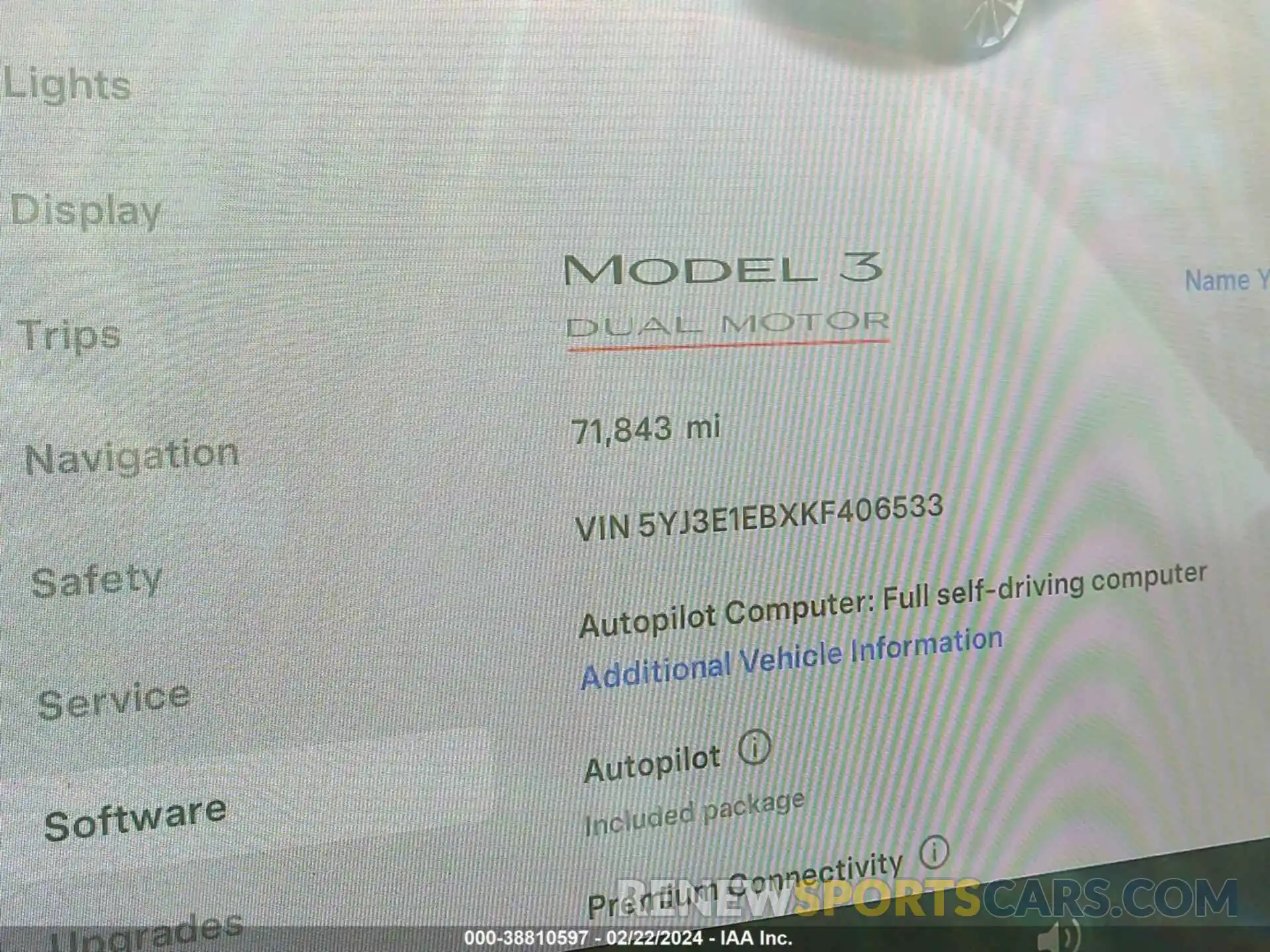 15 Photograph of a damaged car 5YJ3E1EBXKF406533 TESLA MODEL 3 2019