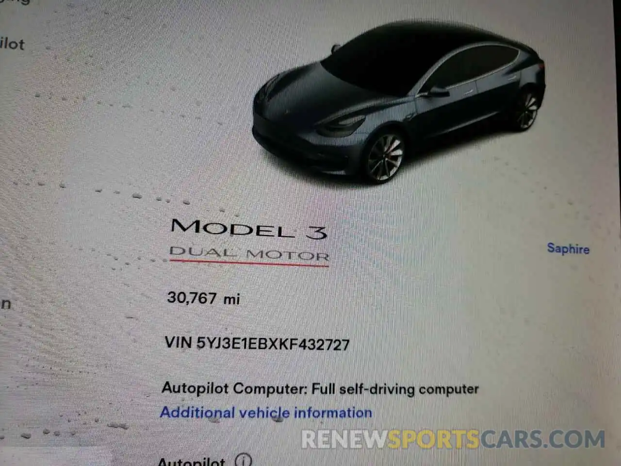 8 Photograph of a damaged car 5YJ3E1EBXKF432727 TESLA MODEL 3 2019