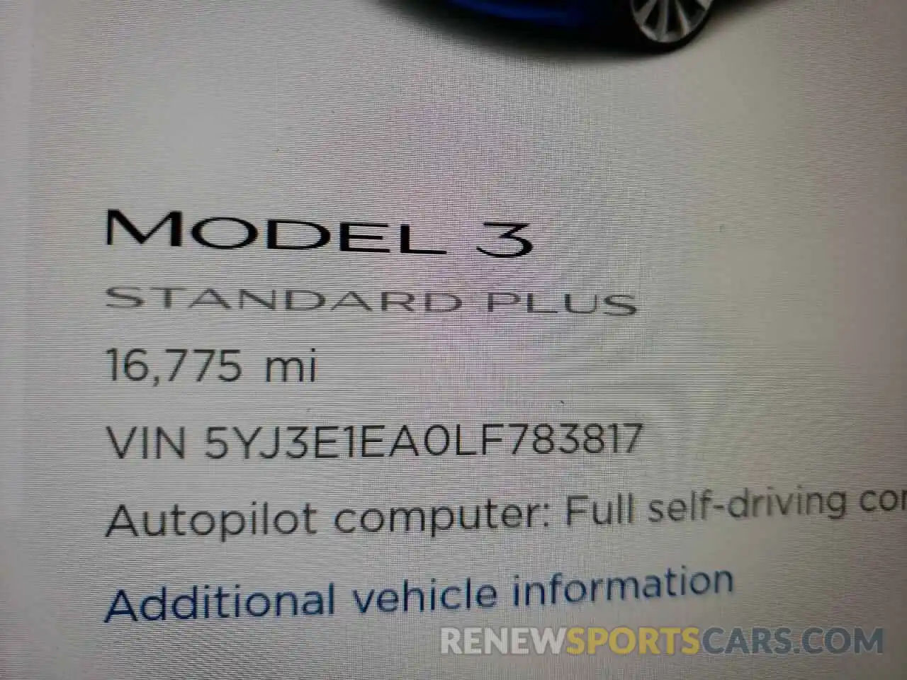 8 Фотография поврежденного автомобиля 5YJ3E1EA0LF783817 TESLA MODEL 3 2020