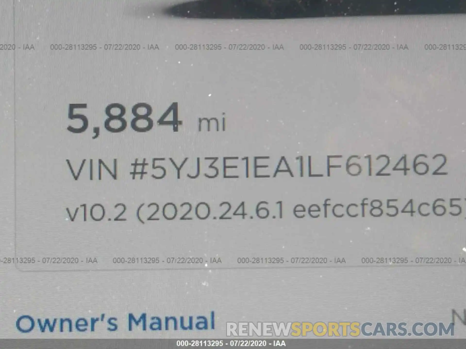 7 Photograph of a damaged car 5YJ3E1EA1LF612462 TESLA MODEL 3 2020