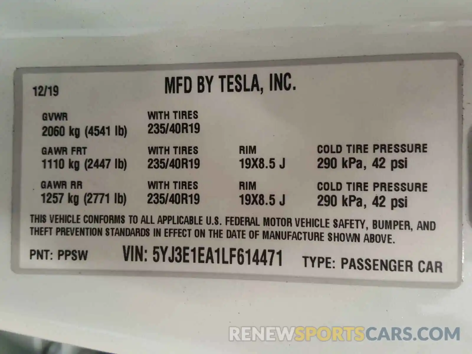 10 Фотография поврежденного автомобиля 5YJ3E1EA1LF614471 TESLA MODEL 3 2020