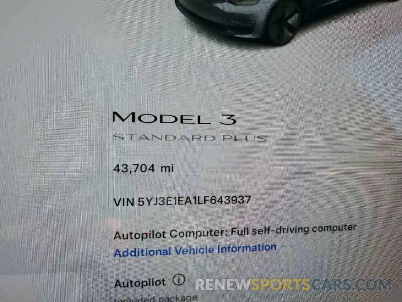 9 Photograph of a damaged car 5YJ3E1EA1LF643937 TESLA MODEL 3 2020