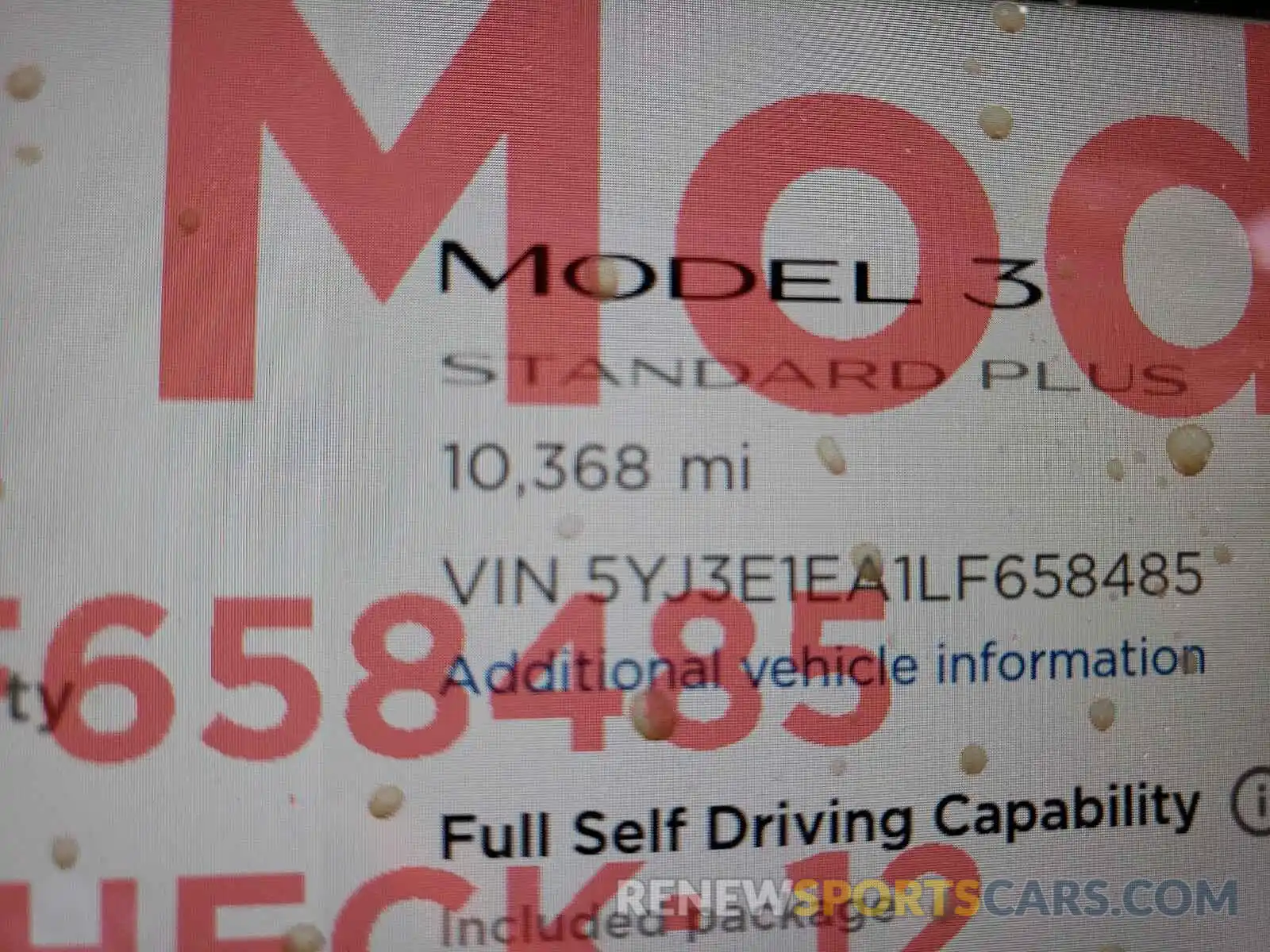 8 Photograph of a damaged car 5YJ3E1EA1LF658485 TESLA MODEL 3 2020