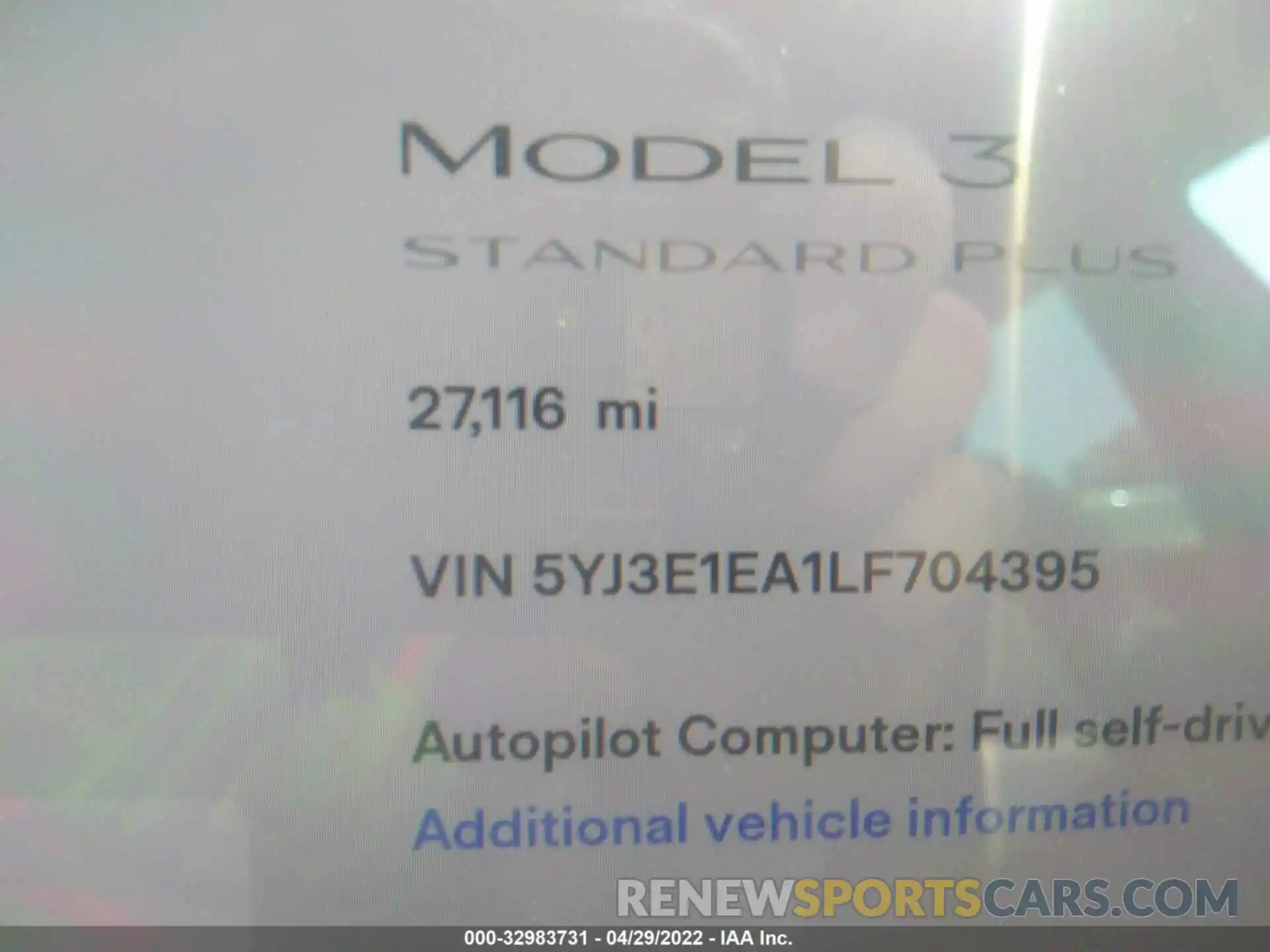 7 Photograph of a damaged car 5YJ3E1EA1LF704395 TESLA MODEL 3 2020