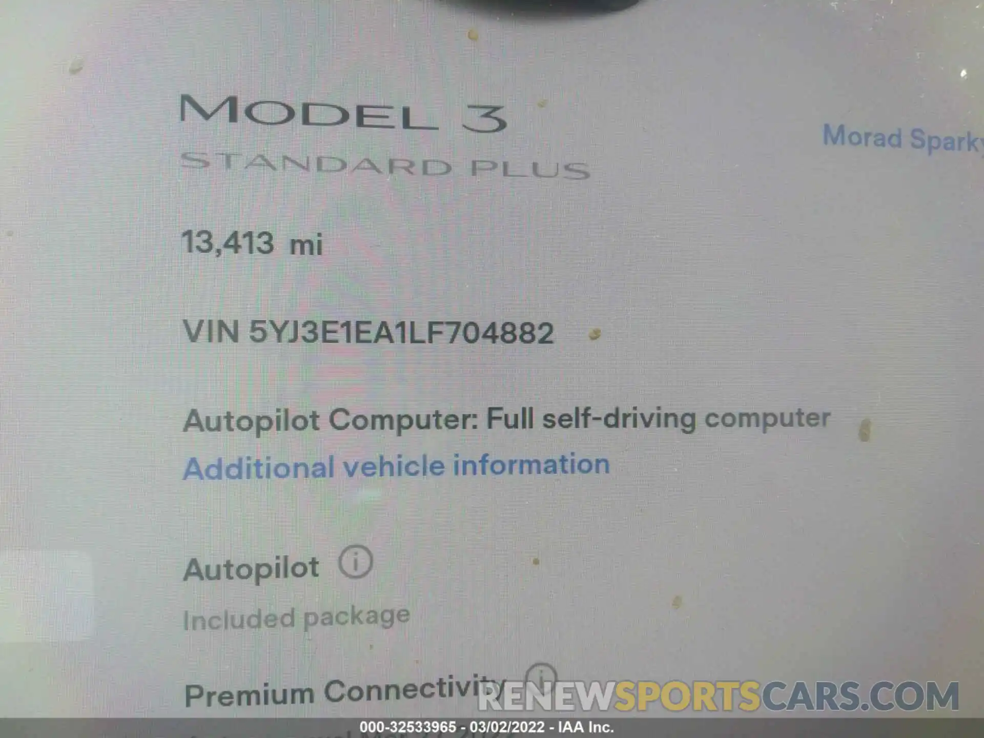 7 Photograph of a damaged car 5YJ3E1EA1LF704882 TESLA MODEL 3 2020