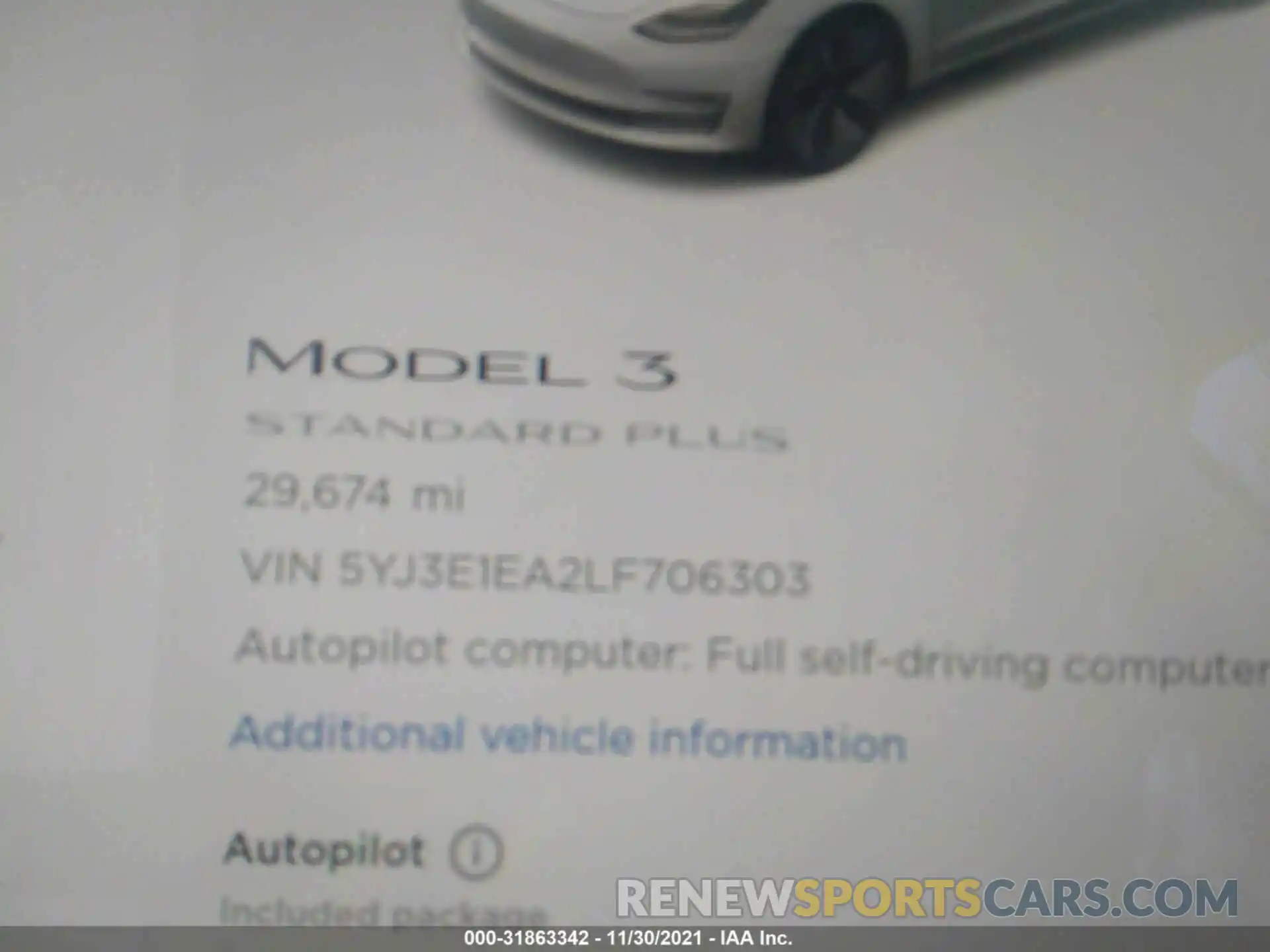 7 Photograph of a damaged car 5YJ3E1EA2LF706303 TESLA MODEL 3 2020