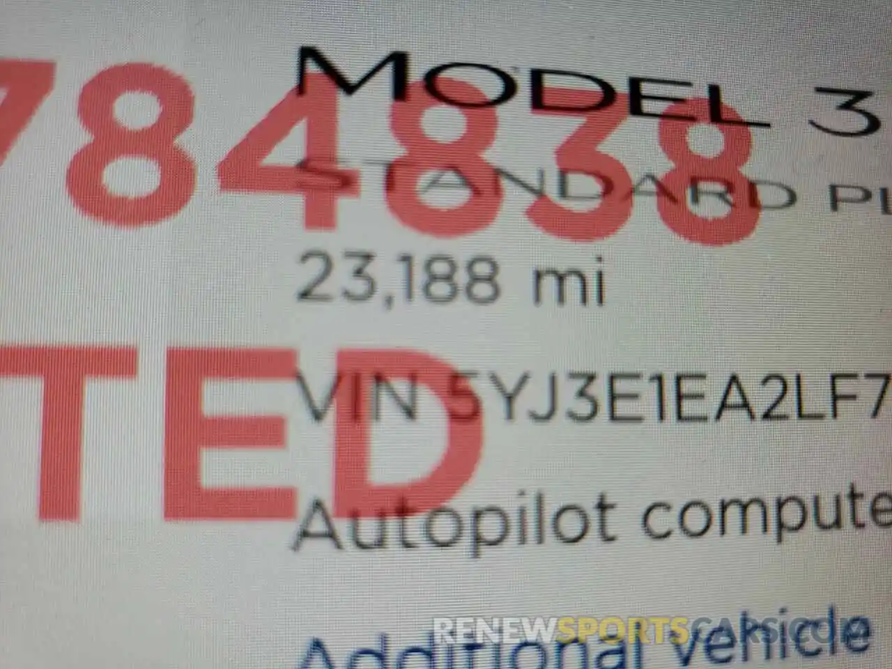 8 Фотография поврежденного автомобиля 5YJ3E1EA2LF784838 TESLA MODEL 3 2020