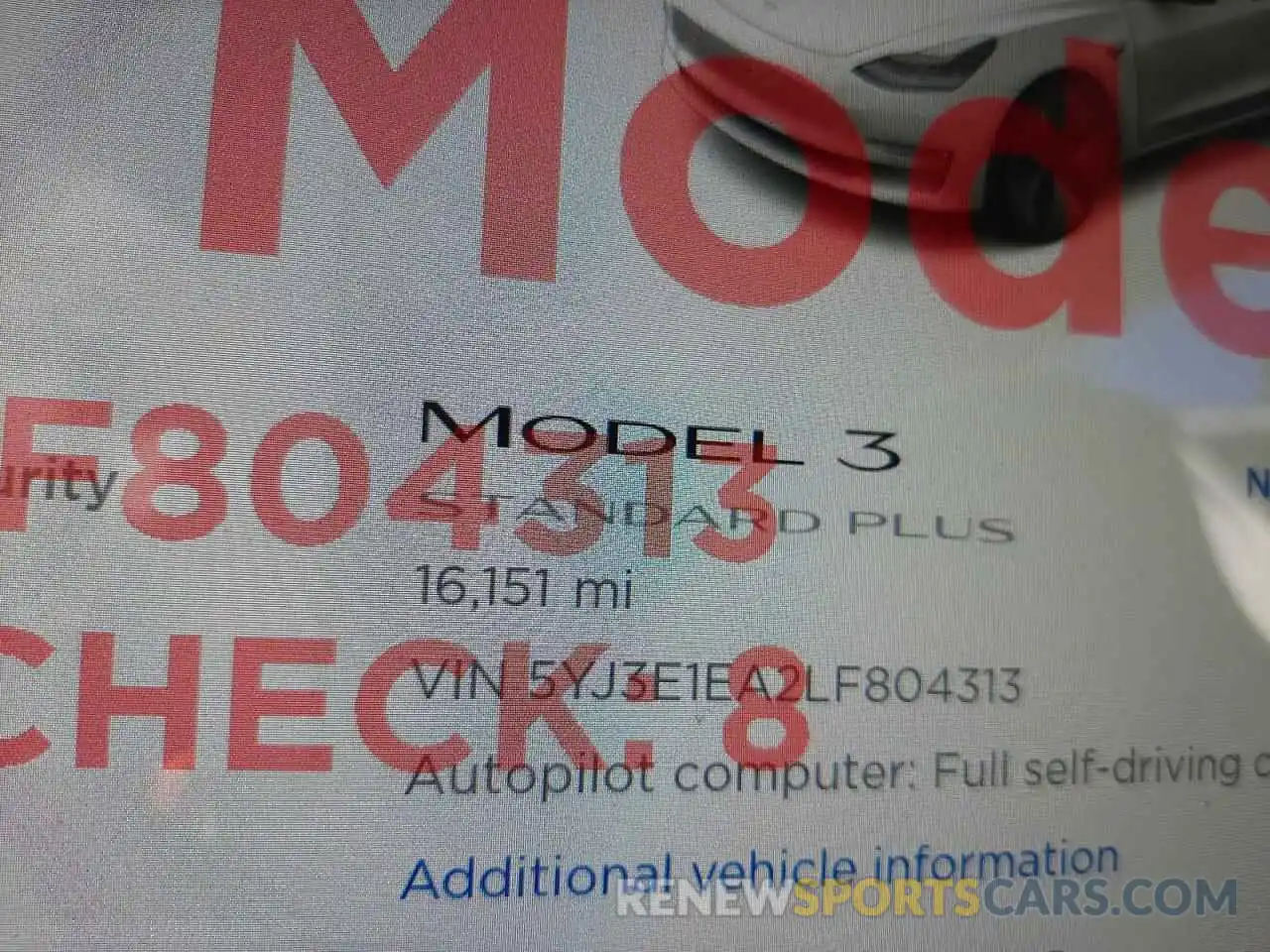 8 Фотография поврежденного автомобиля 5YJ3E1EA2LF804313 TESLA MODEL 3 2020