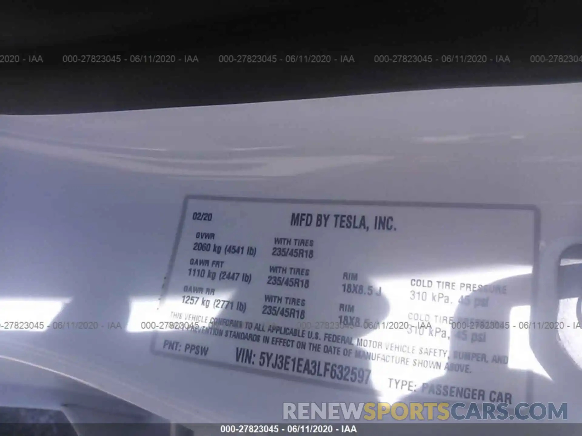 9 Photograph of a damaged car 5YJ3E1EA3LF632597 TESLA MODEL 3 2020