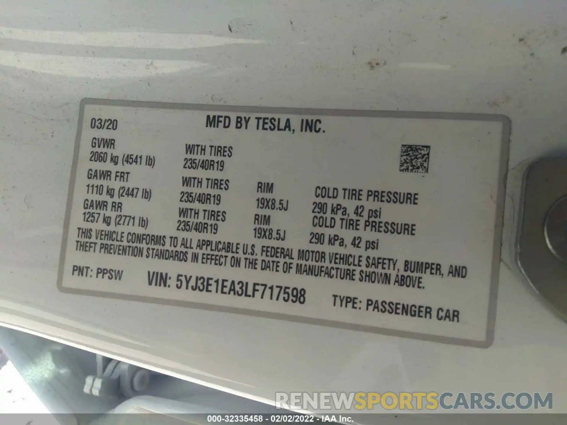 9 Фотография поврежденного автомобиля 5YJ3E1EA3LF717598 TESLA MODEL 3 2020