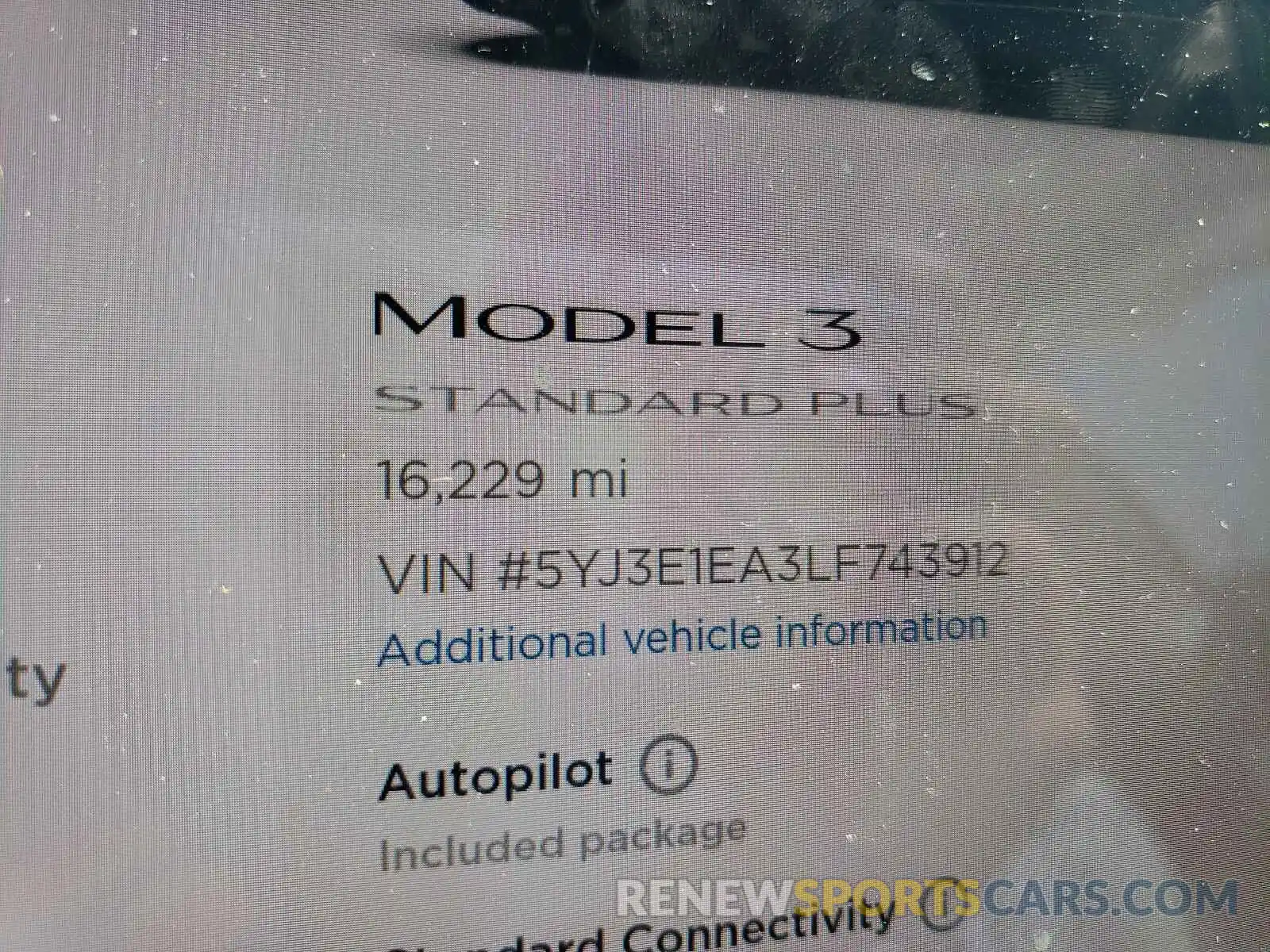 8 Photograph of a damaged car 5YJ3E1EA3LF743912 TESLA MODEL 3 2020