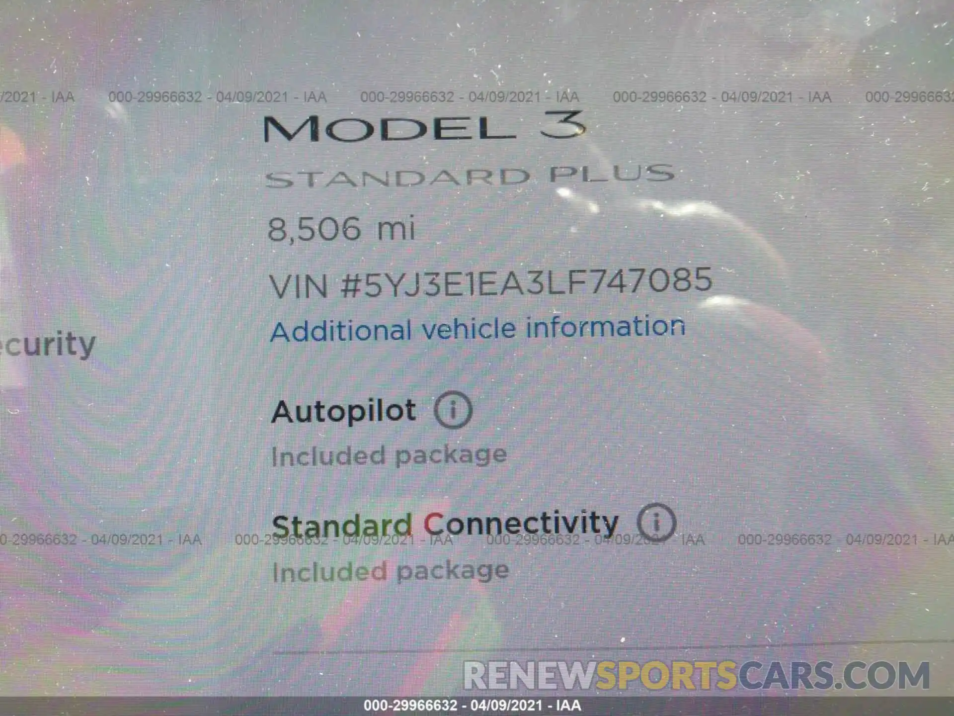 7 Photograph of a damaged car 5YJ3E1EA3LF747085 TESLA MODEL 3 2020