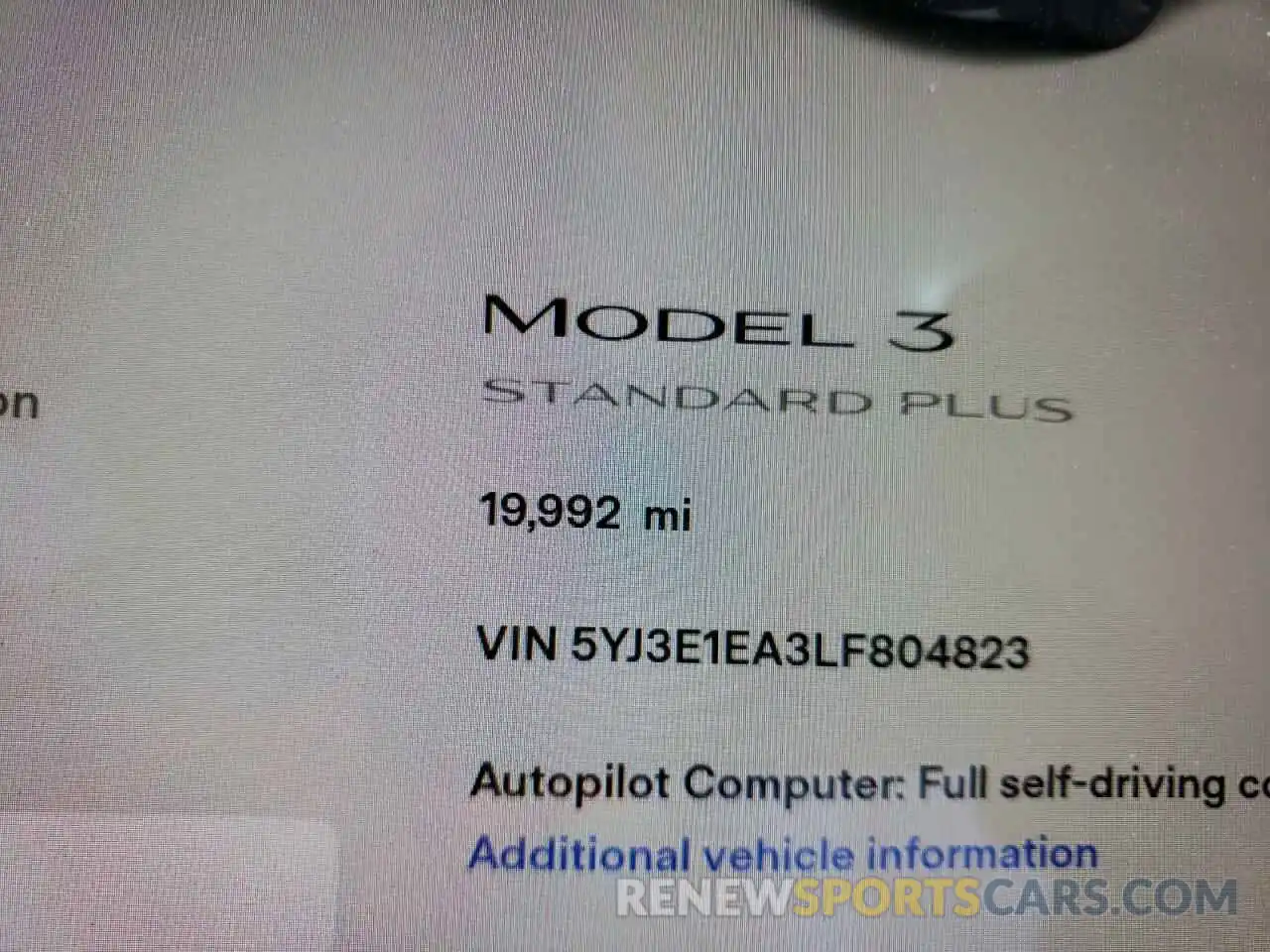 8 Фотография поврежденного автомобиля 5YJ3E1EA3LF804823 TESLA MODEL 3 2020