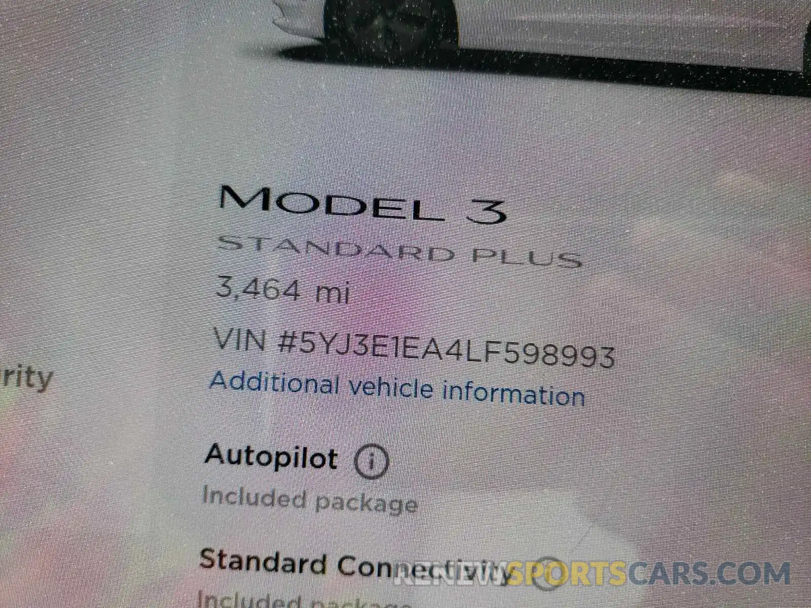 8 Photograph of a damaged car 5YJ3E1EA4LF598993 TESLA MODEL 3 2020