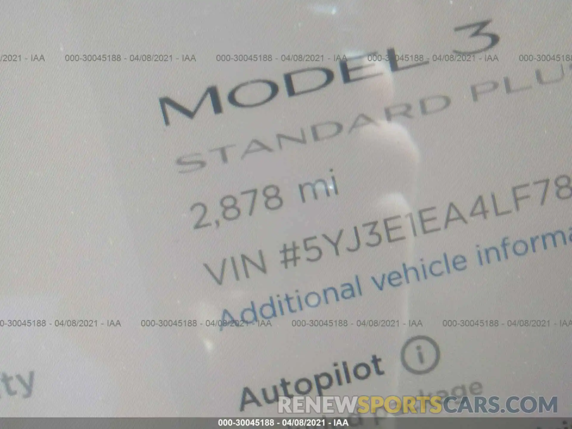 7 Photograph of a damaged car 5YJ3E1EA4LF785280 TESLA MODEL 3 2020