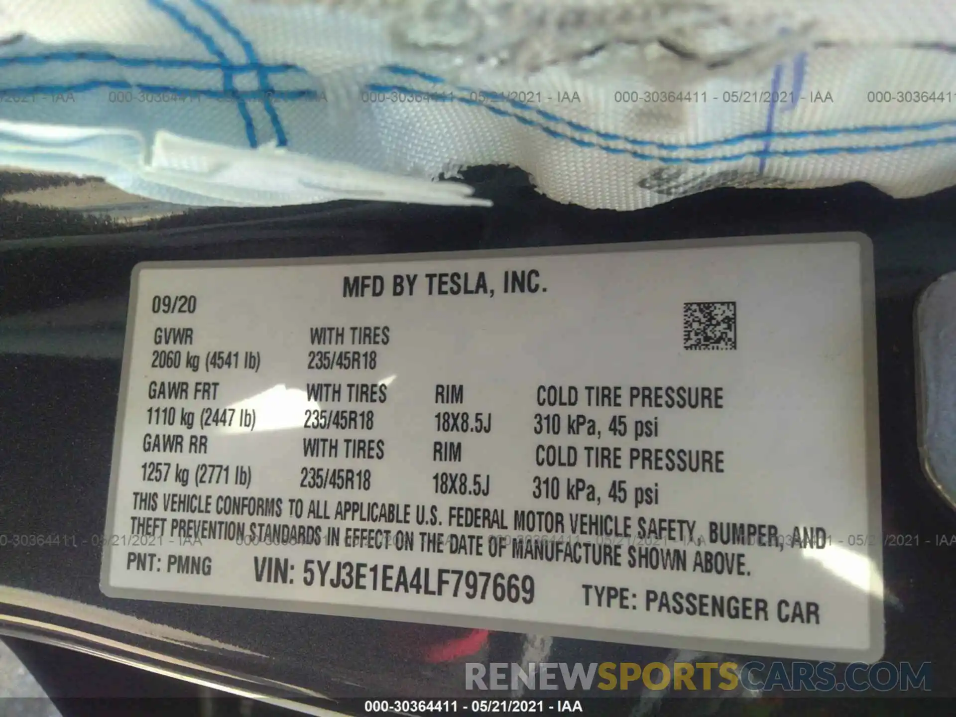 9 Photograph of a damaged car 5YJ3E1EA4LF797669 TESLA MODEL 3 2020