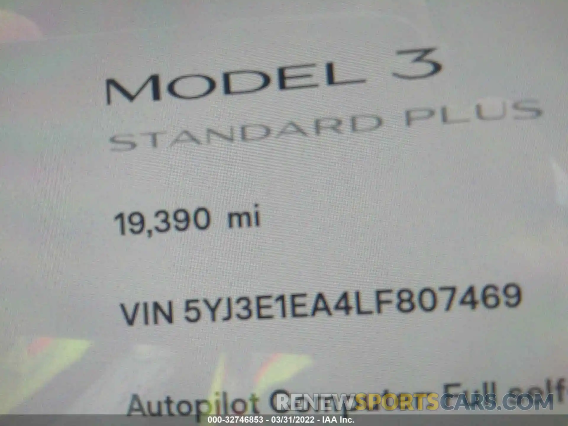 7 Фотография поврежденного автомобиля 5YJ3E1EA4LF807469 TESLA MODEL 3 2020