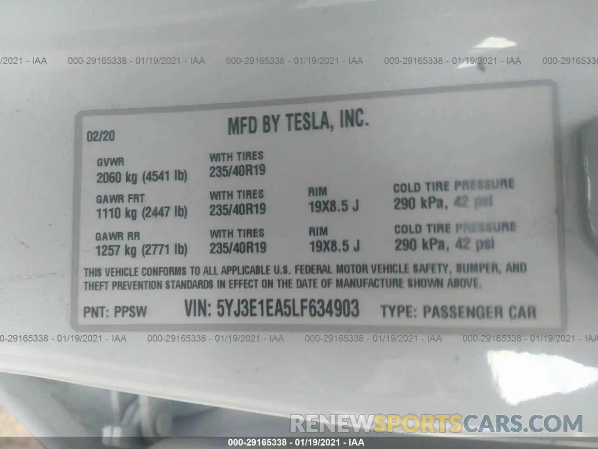 9 Photograph of a damaged car 5YJ3E1EA5LF634903 TESLA MODEL 3 2020