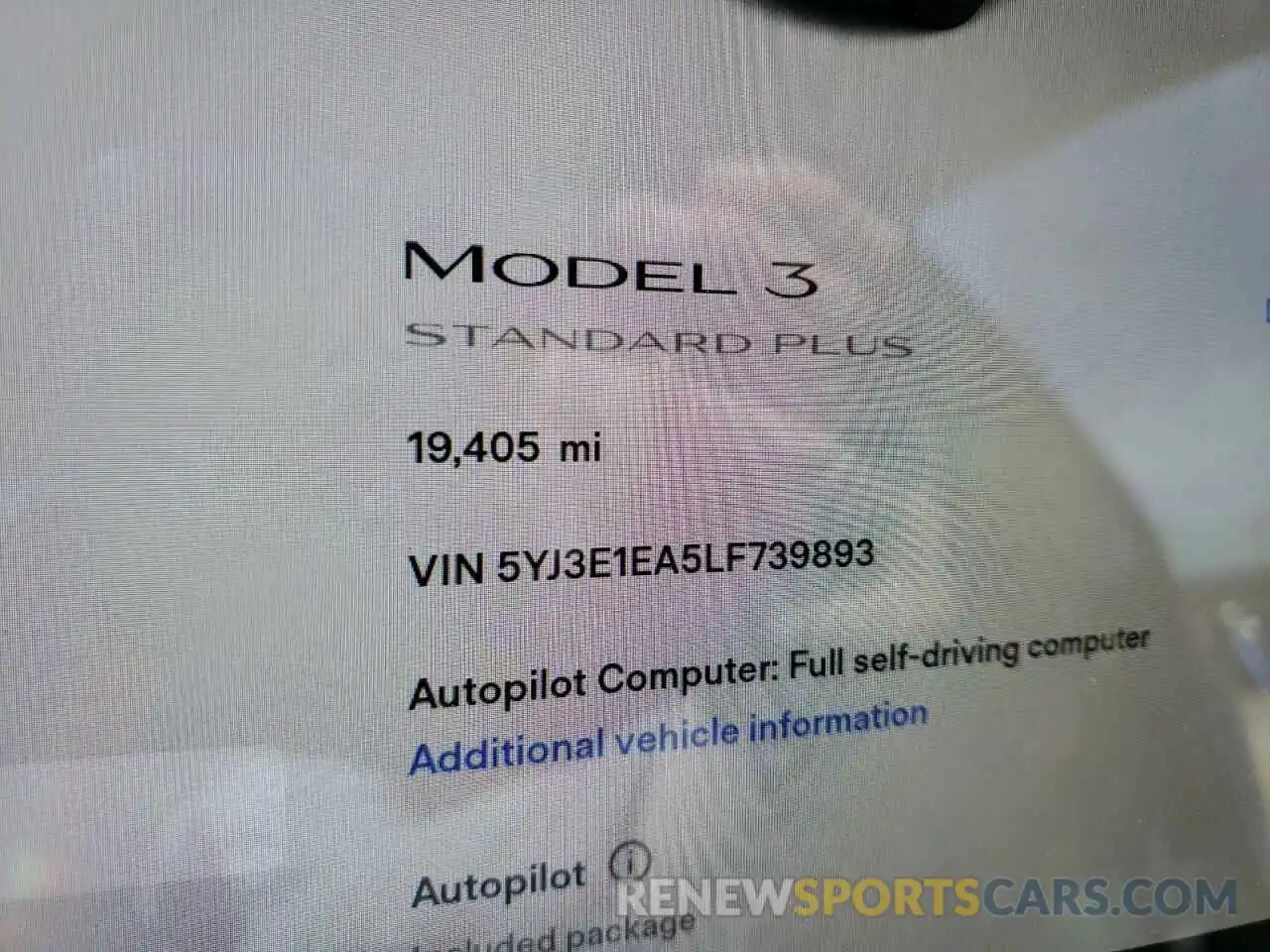 8 Фотография поврежденного автомобиля 5YJ3E1EA5LF739893 TESLA MODEL 3 2020