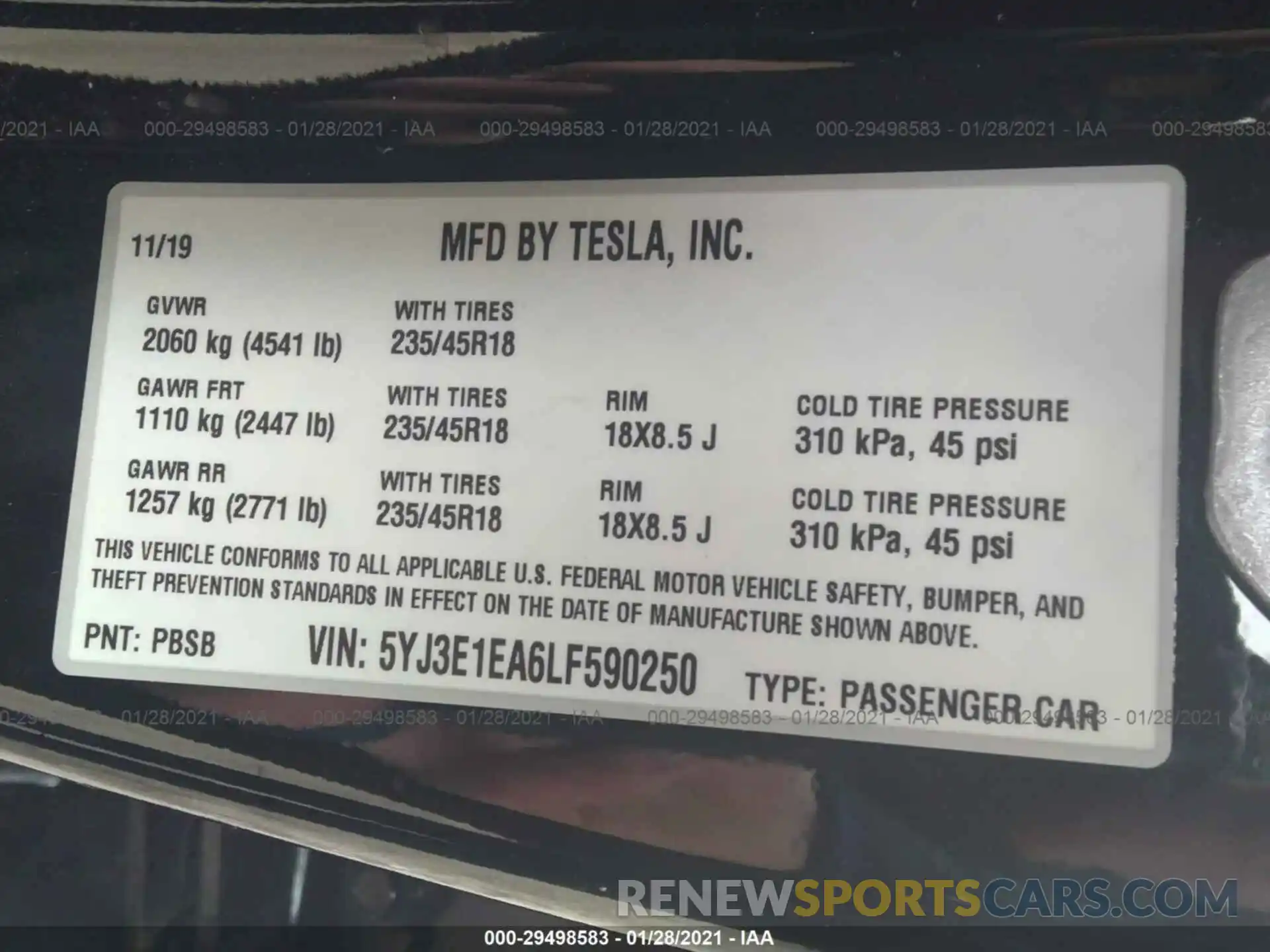 9 Photograph of a damaged car 5YJ3E1EA6LF590250 TESLA MODEL 3 2020