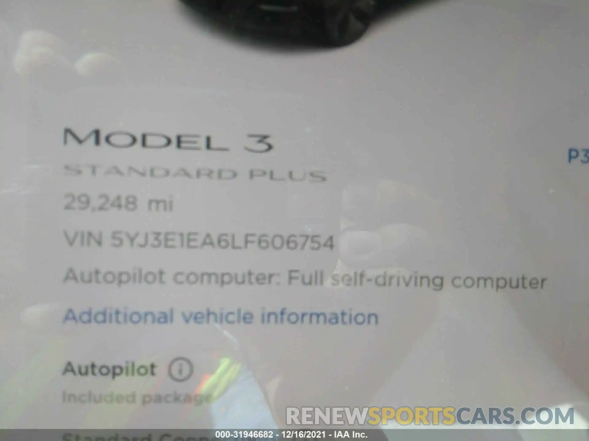 7 Photograph of a damaged car 5YJ3E1EA6LF606754 TESLA MODEL 3 2020