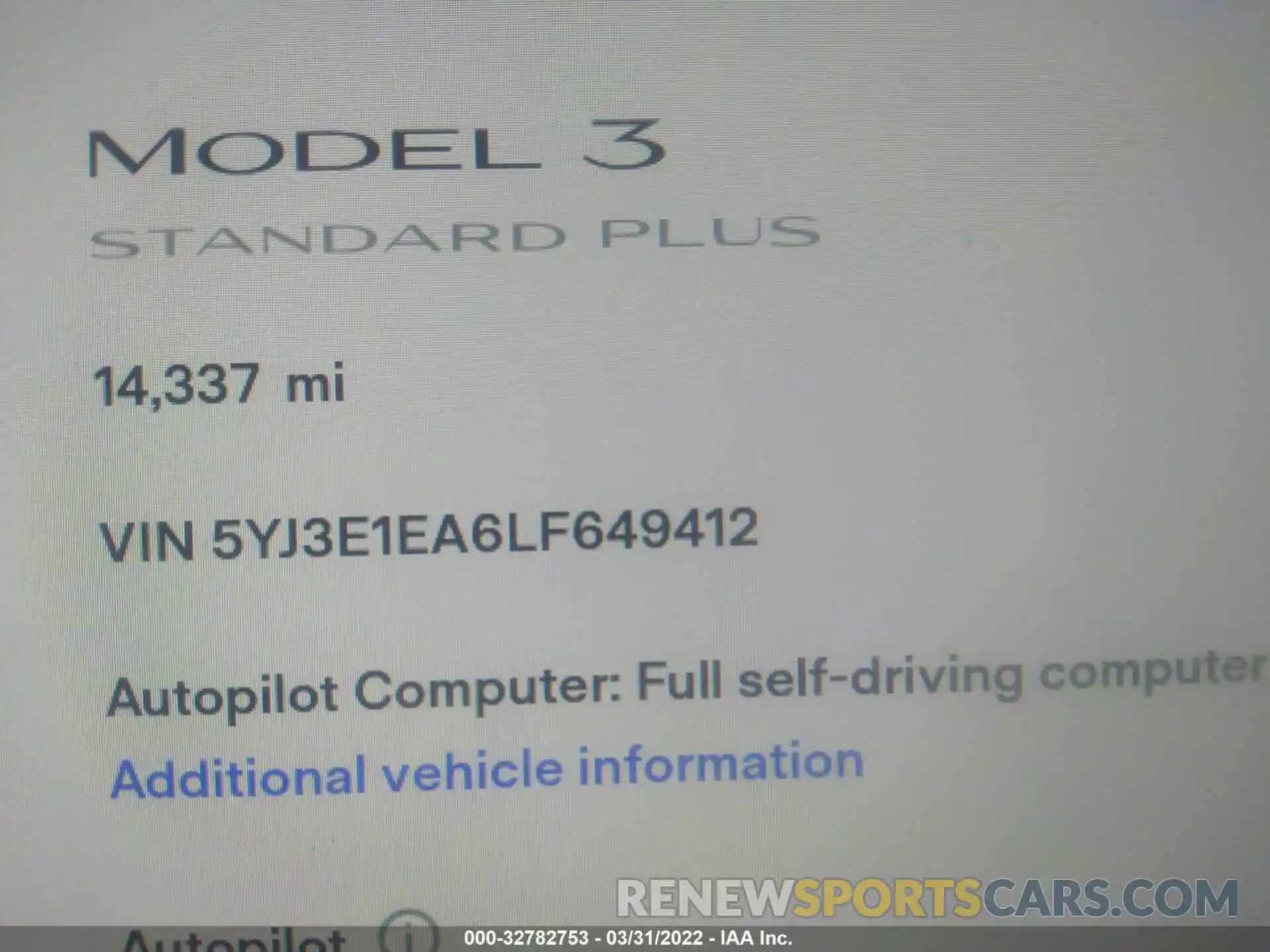 9 Photograph of a damaged car 5YJ3E1EA6LF649412 TESLA MODEL 3 2020