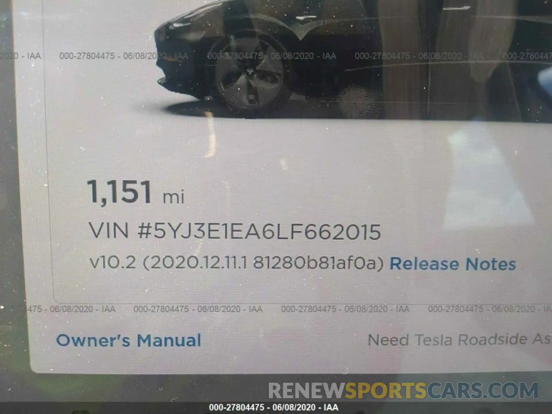 7 Photograph of a damaged car 5YJ3E1EA6LF662015 TESLA MODEL 3 2020