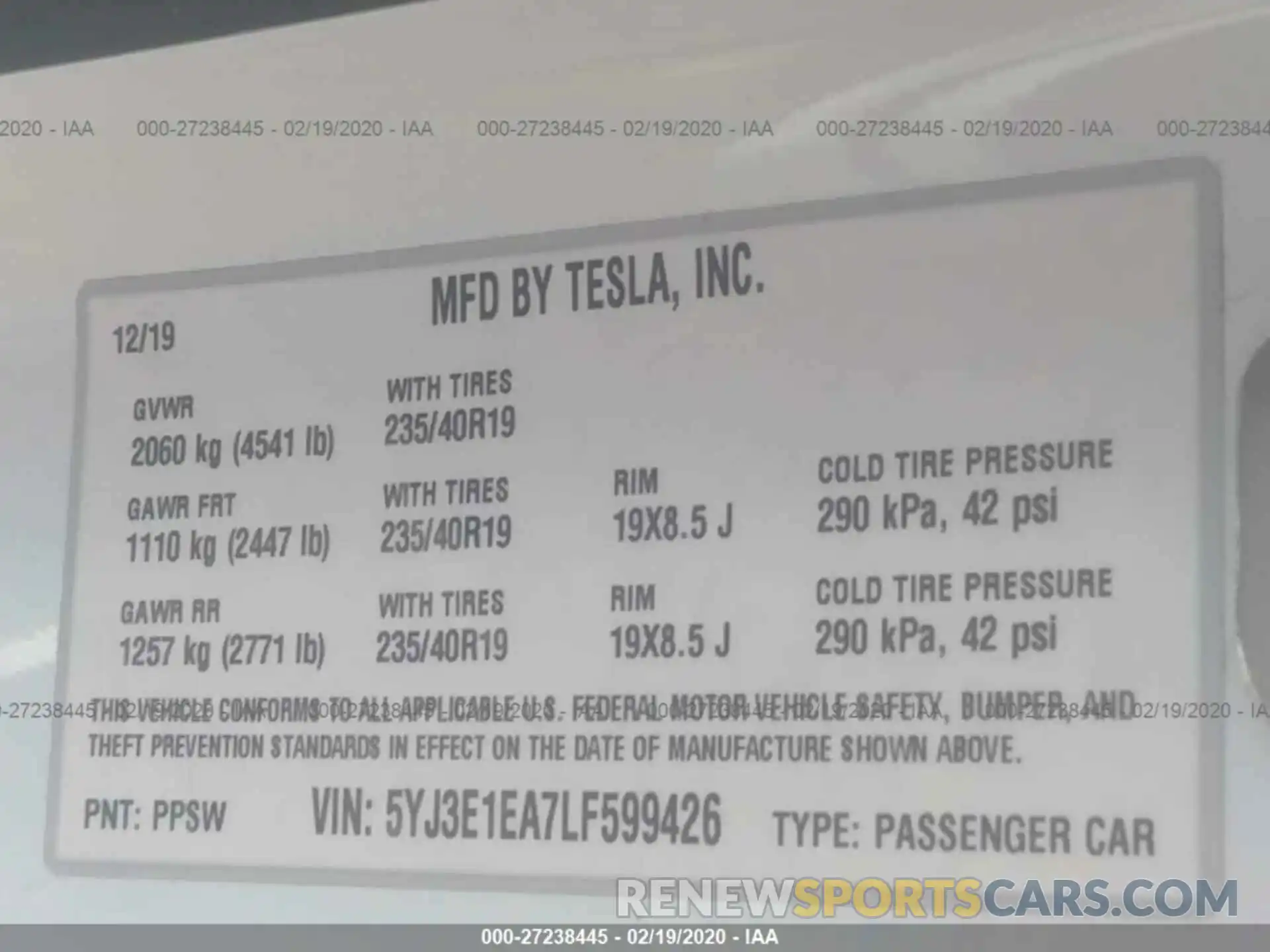 9 Photograph of a damaged car 5YJ3E1EA7LF599426 TESLA MODEL 3 2020