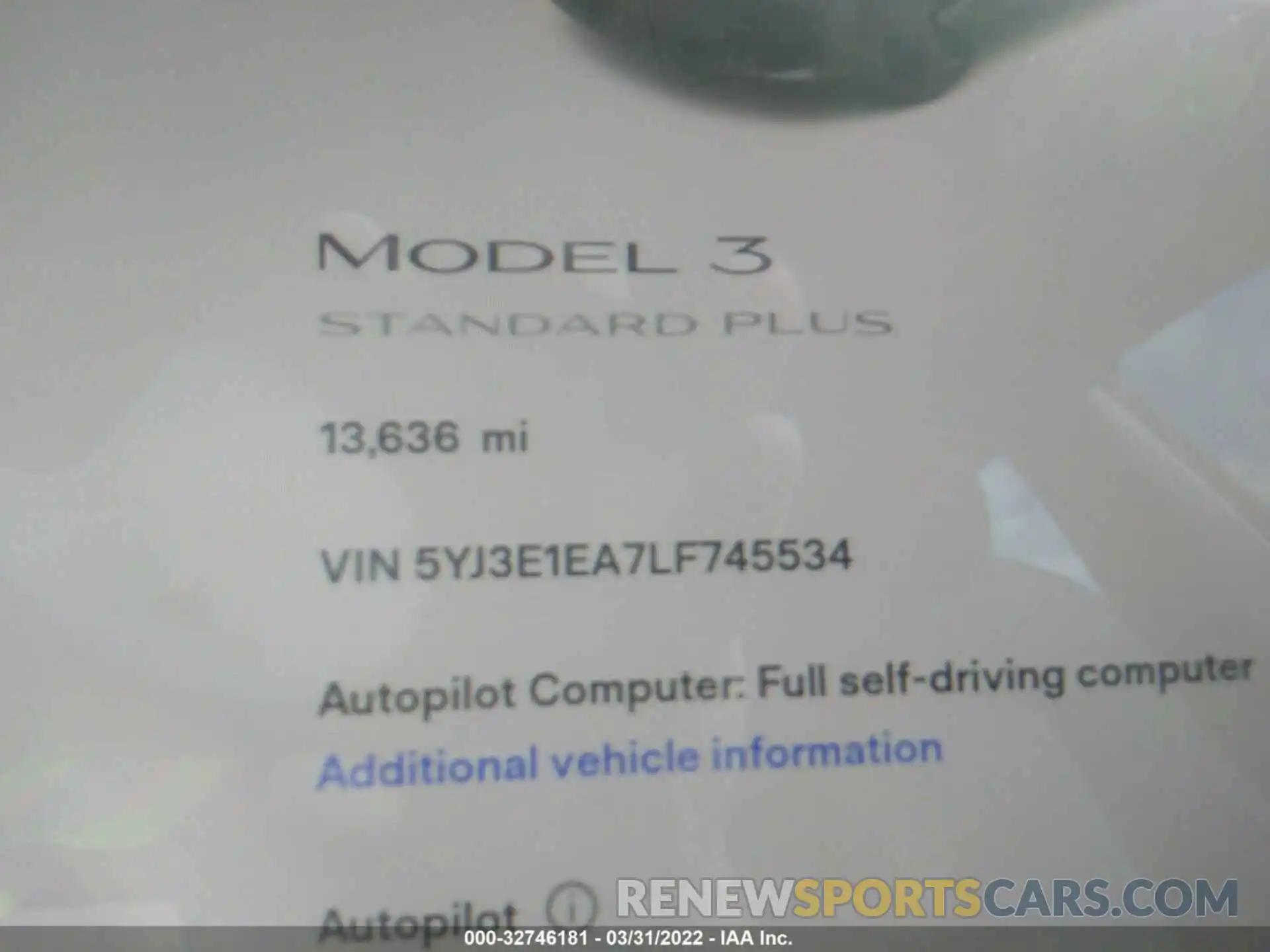 7 Photograph of a damaged car 5YJ3E1EA7LF745534 TESLA MODEL 3 2020