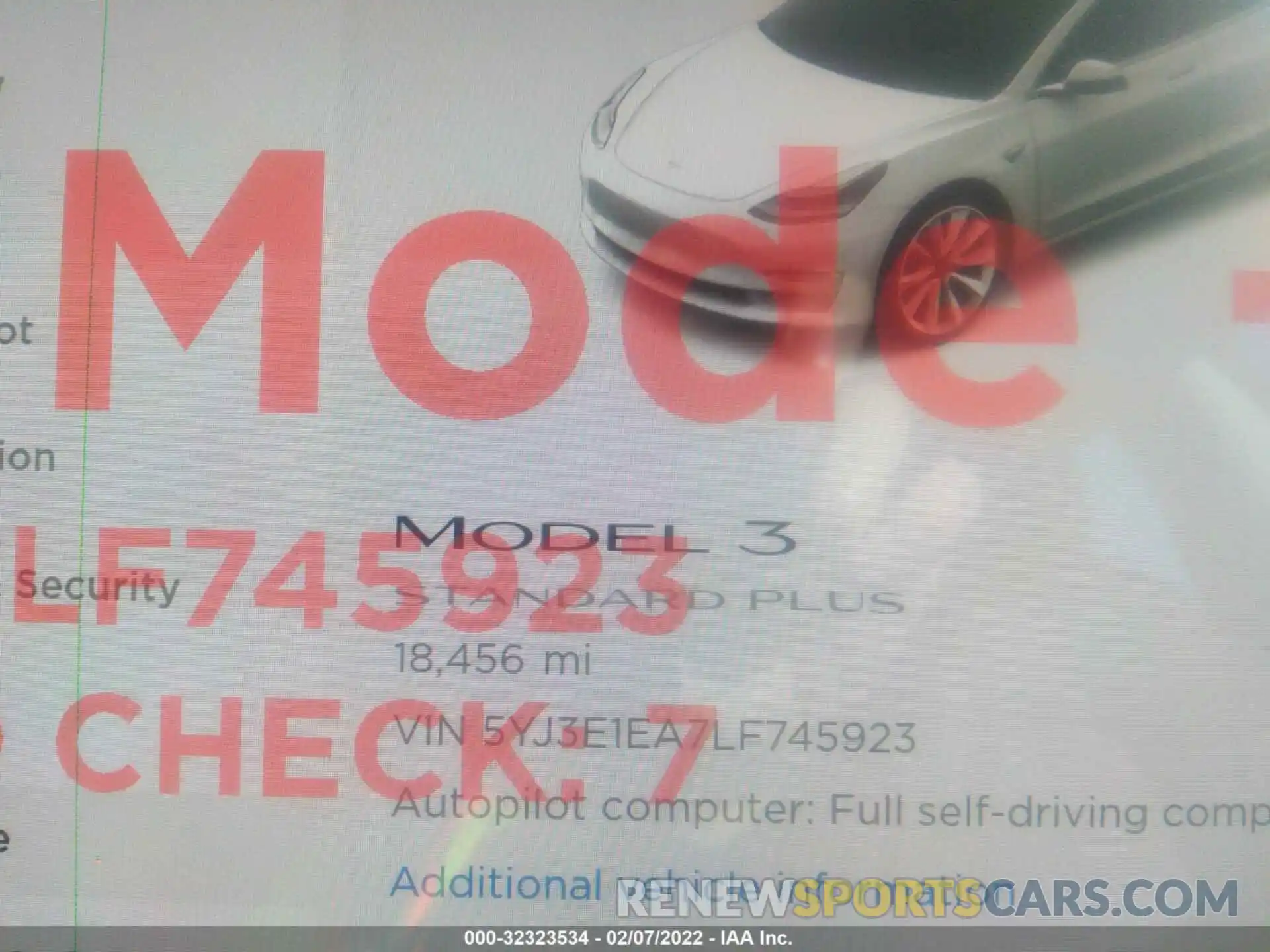 7 Фотография поврежденного автомобиля 5YJ3E1EA7LF745923 TESLA MODEL 3 2020