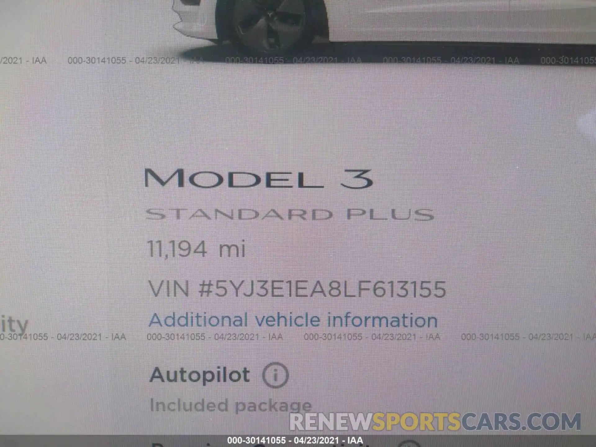 9 Photograph of a damaged car 5YJ3E1EA8LF613155 TESLA MODEL 3 2020