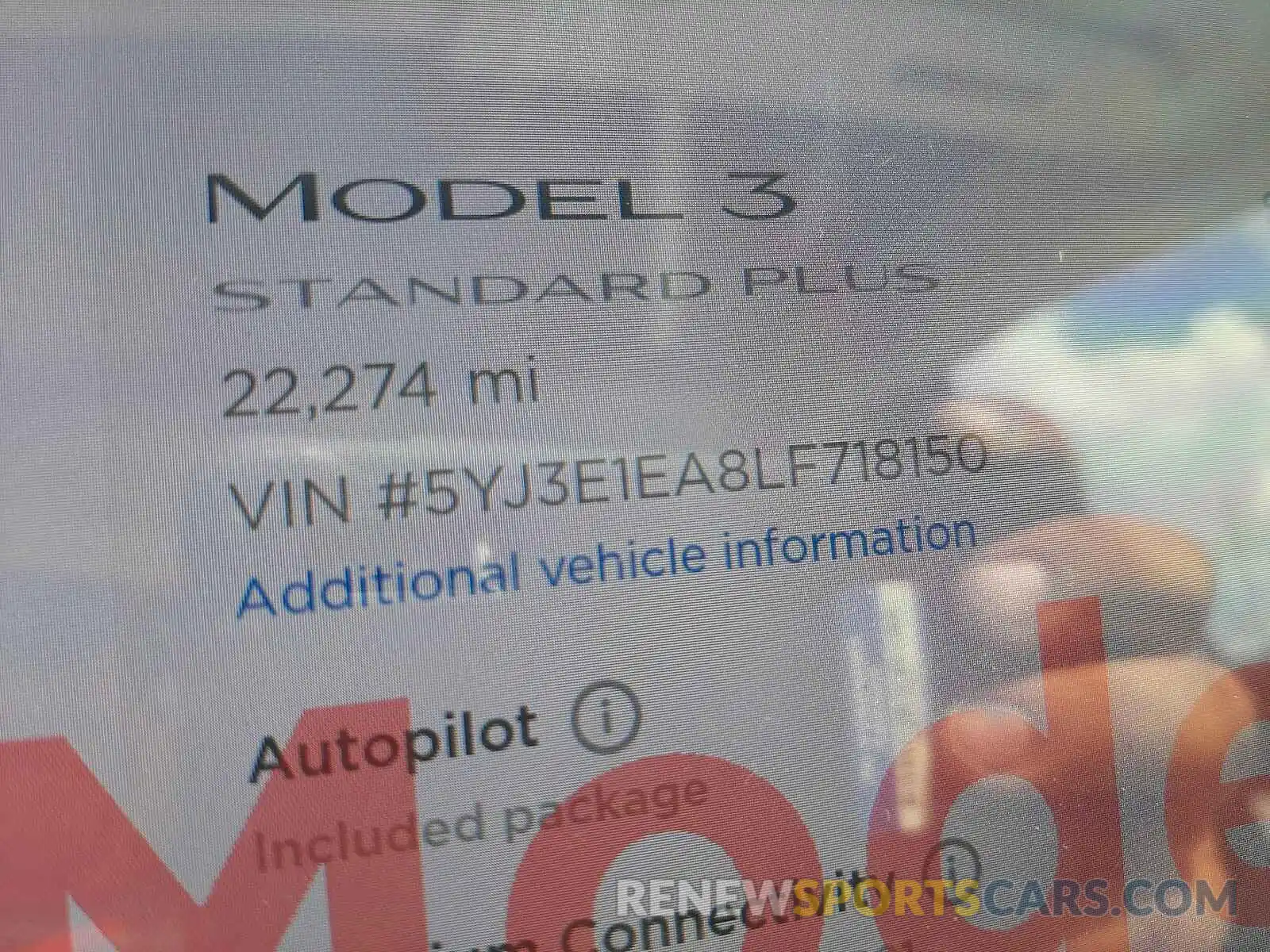 8 Photograph of a damaged car 5YJ3E1EA8LF718150 TESLA MODEL 3 2020