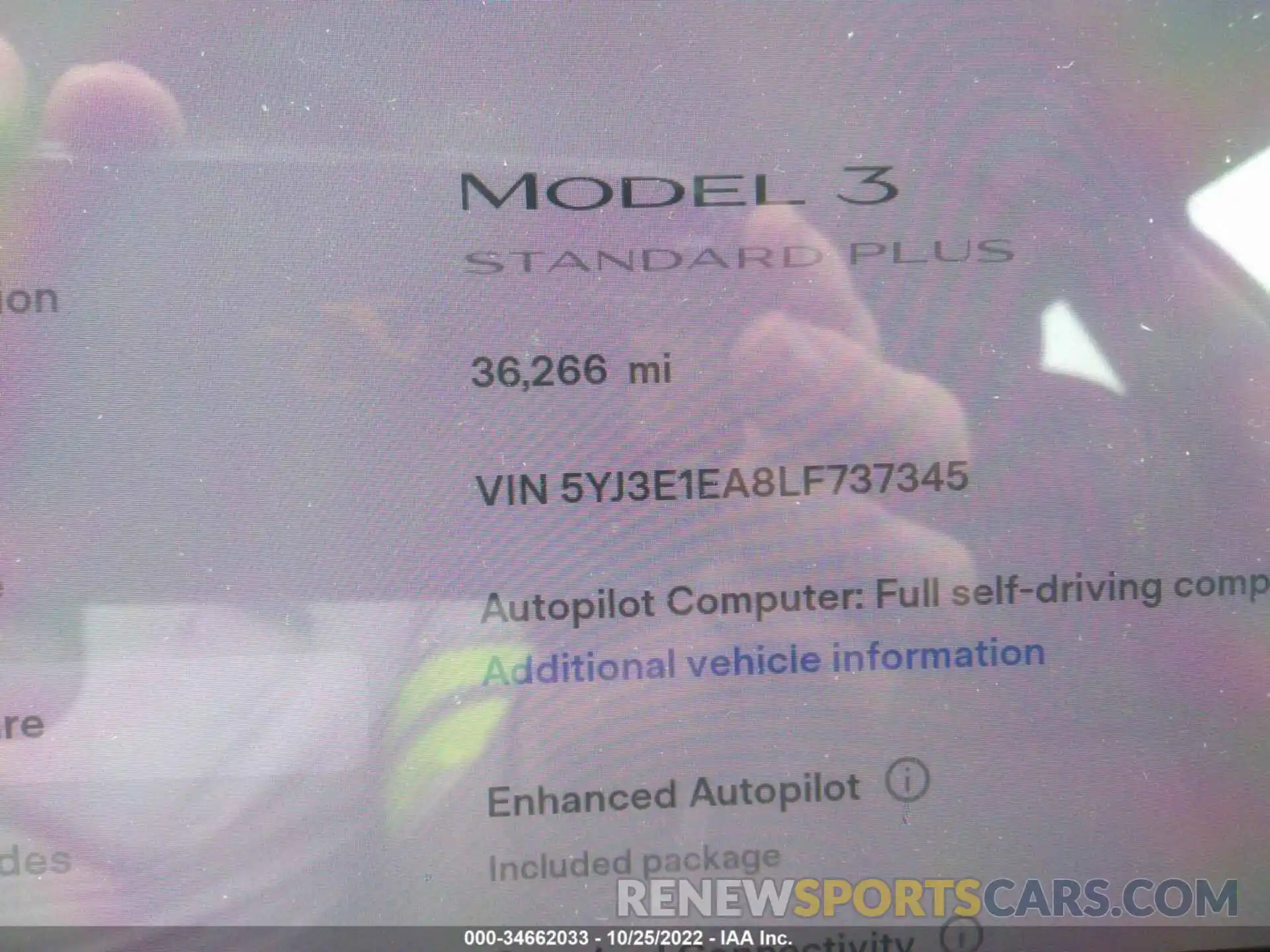 7 Photograph of a damaged car 5YJ3E1EA8LF737345 TESLA MODEL 3 2020