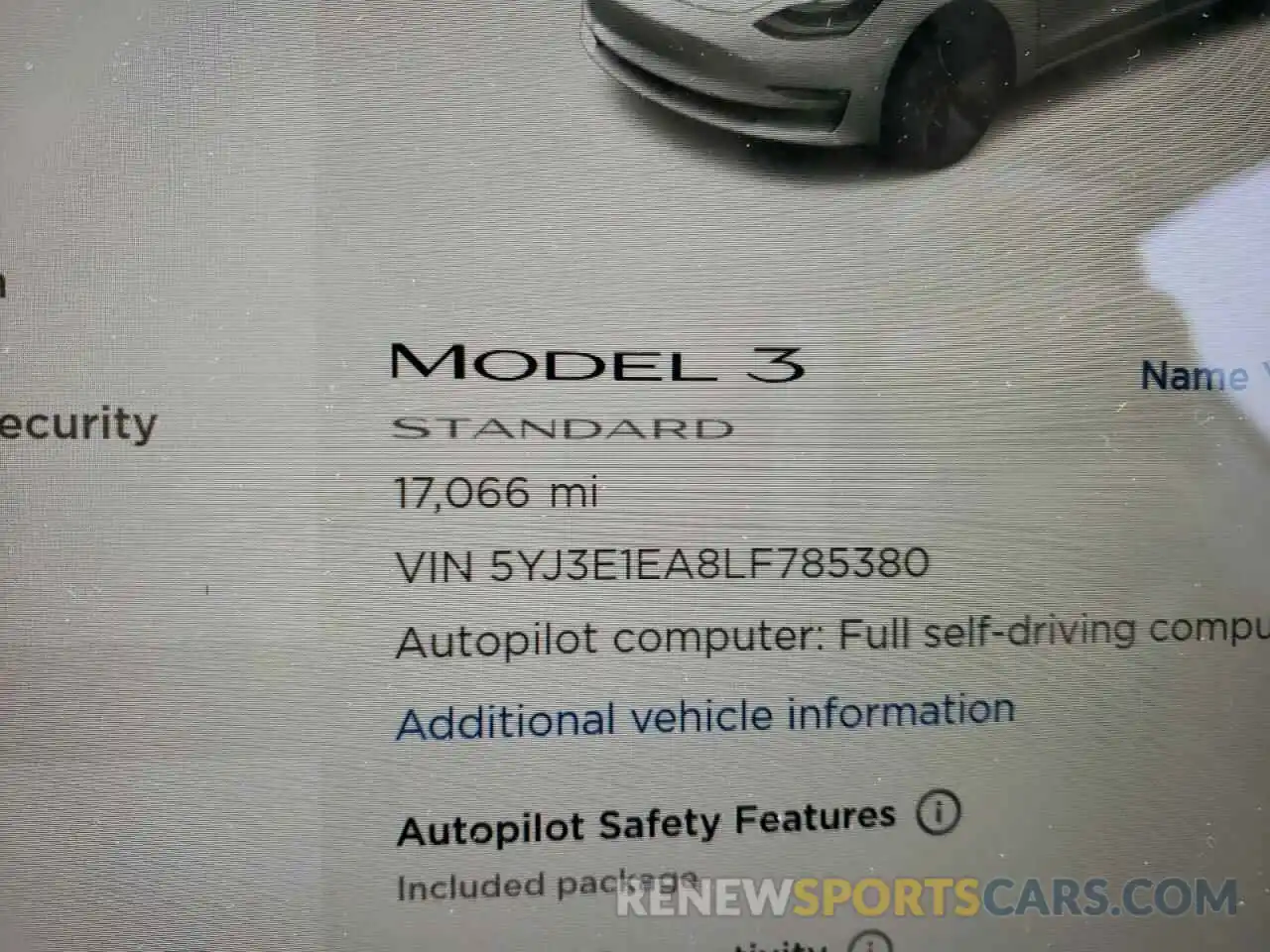 8 Фотография поврежденного автомобиля 5YJ3E1EA8LF785380 TESLA MODEL 3 2020