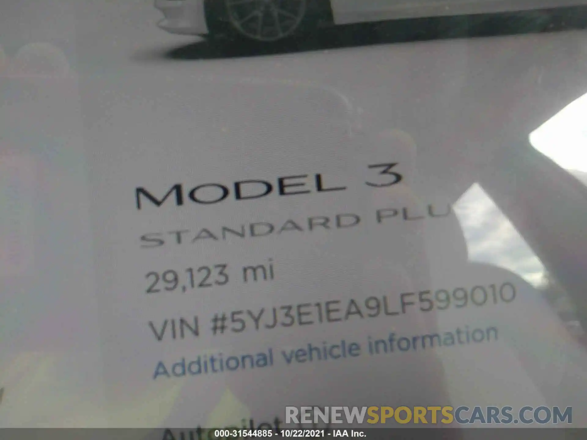 7 Photograph of a damaged car 5YJ3E1EA9LF599010 TESLA MODEL 3 2020