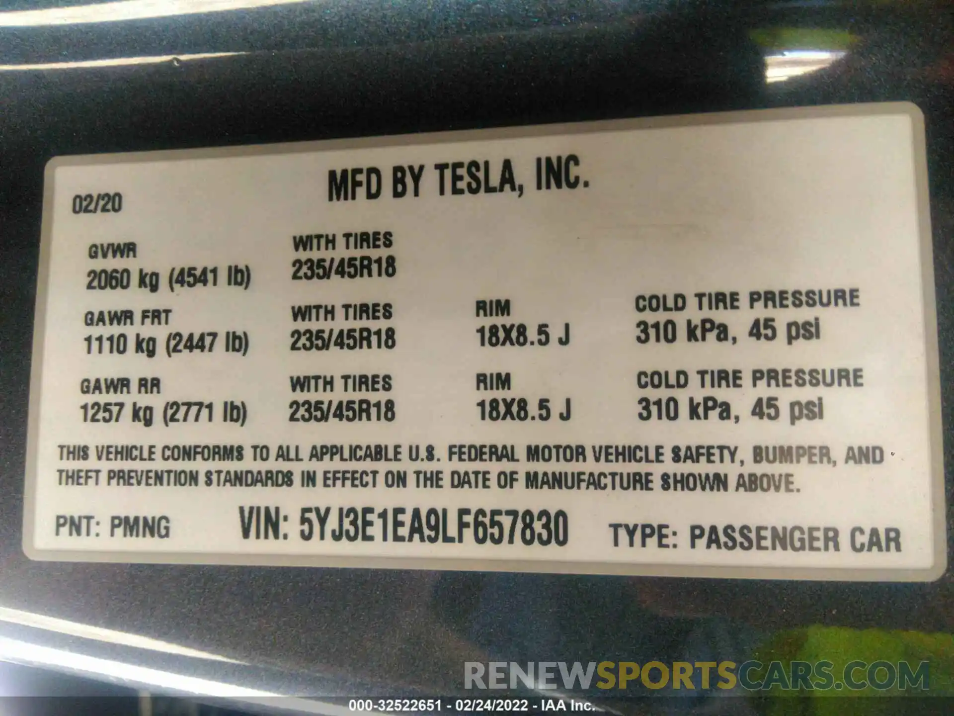 9 Photograph of a damaged car 5YJ3E1EA9LF657830 TESLA MODEL 3 2020