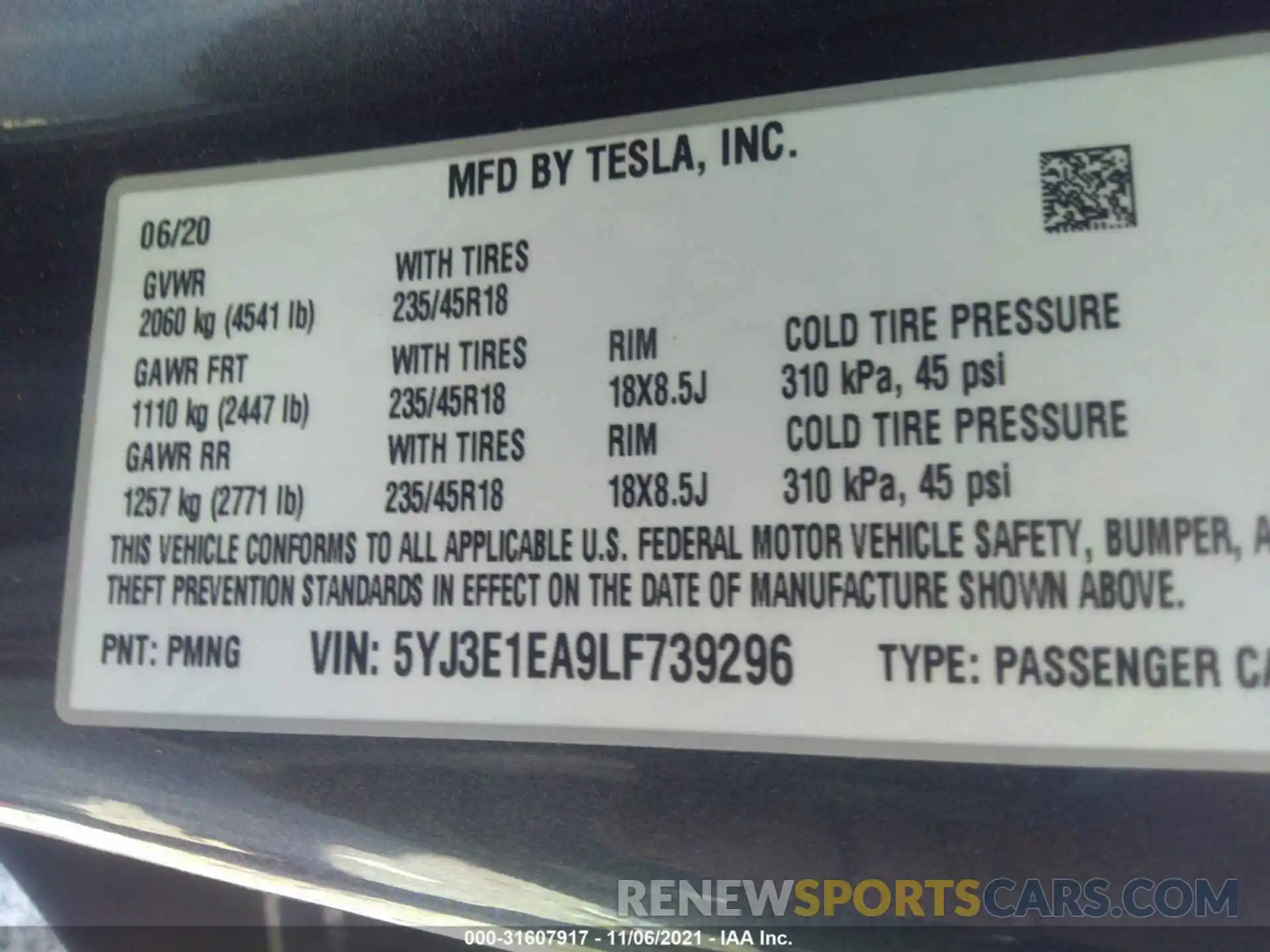 9 Фотография поврежденного автомобиля 5YJ3E1EA9LF739296 TESLA MODEL 3 2020