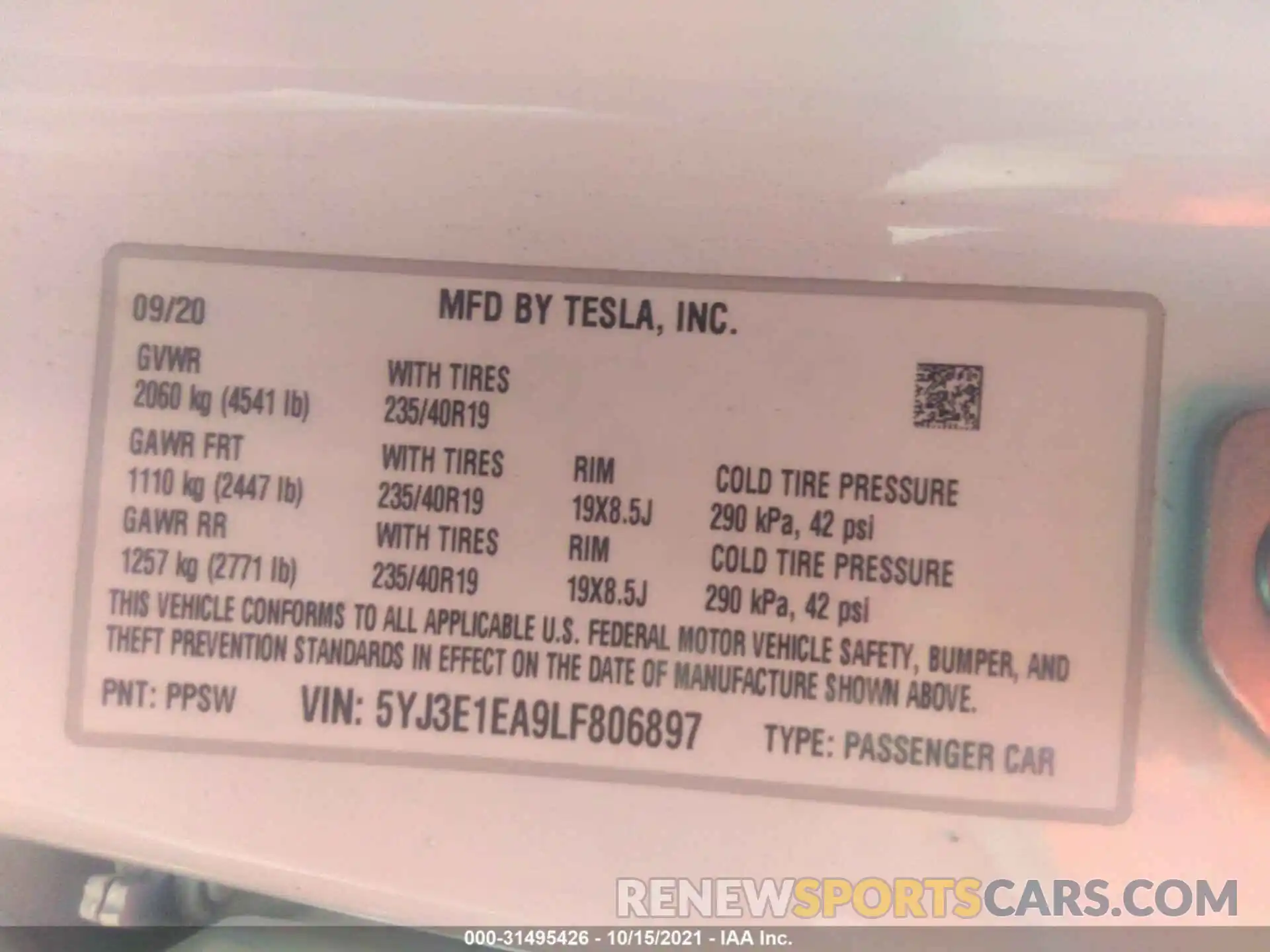 9 Фотография поврежденного автомобиля 5YJ3E1EA9LF806897 TESLA MODEL 3 2020