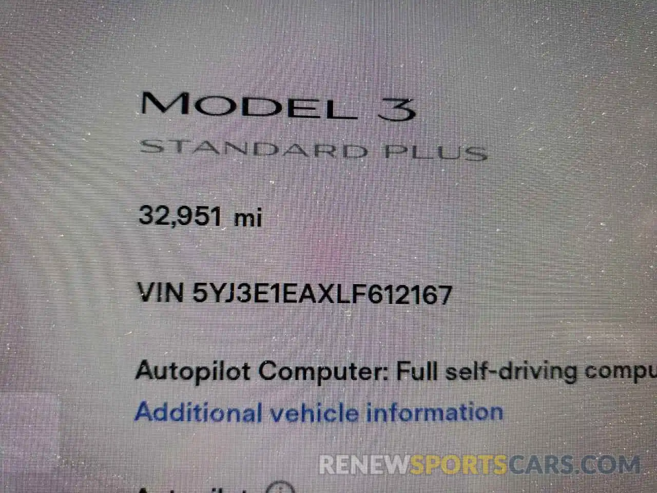 8 Фотография поврежденного автомобиля 5YJ3E1EAXLF612167 TESLA MODEL 3 2020